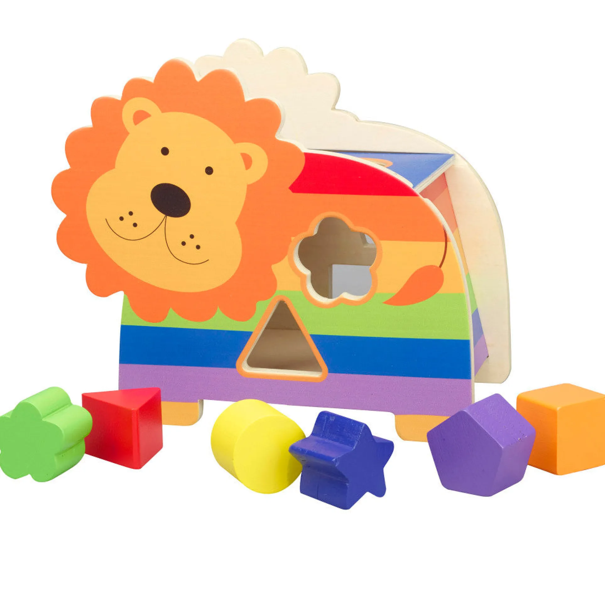 Orange Tree Toys Lion Shape Sorter - Wooden Wheeled Animal Sorter for Toddlers