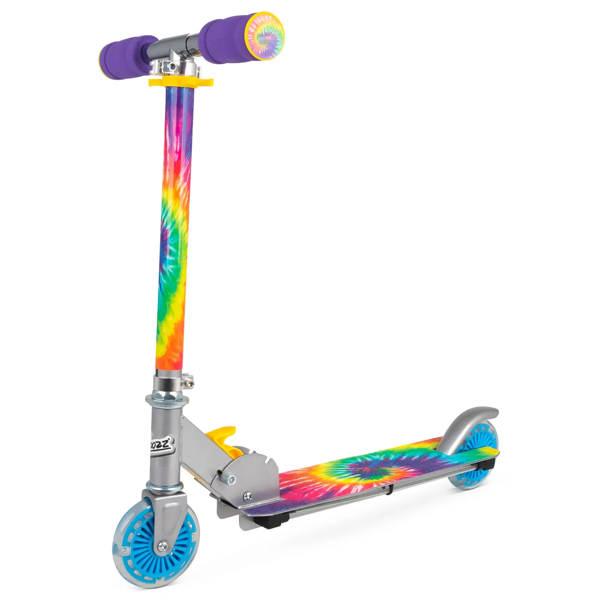 Ozbozz Flashing Scooter - Tie Dye with Light-Up Wheels and Foldable Design