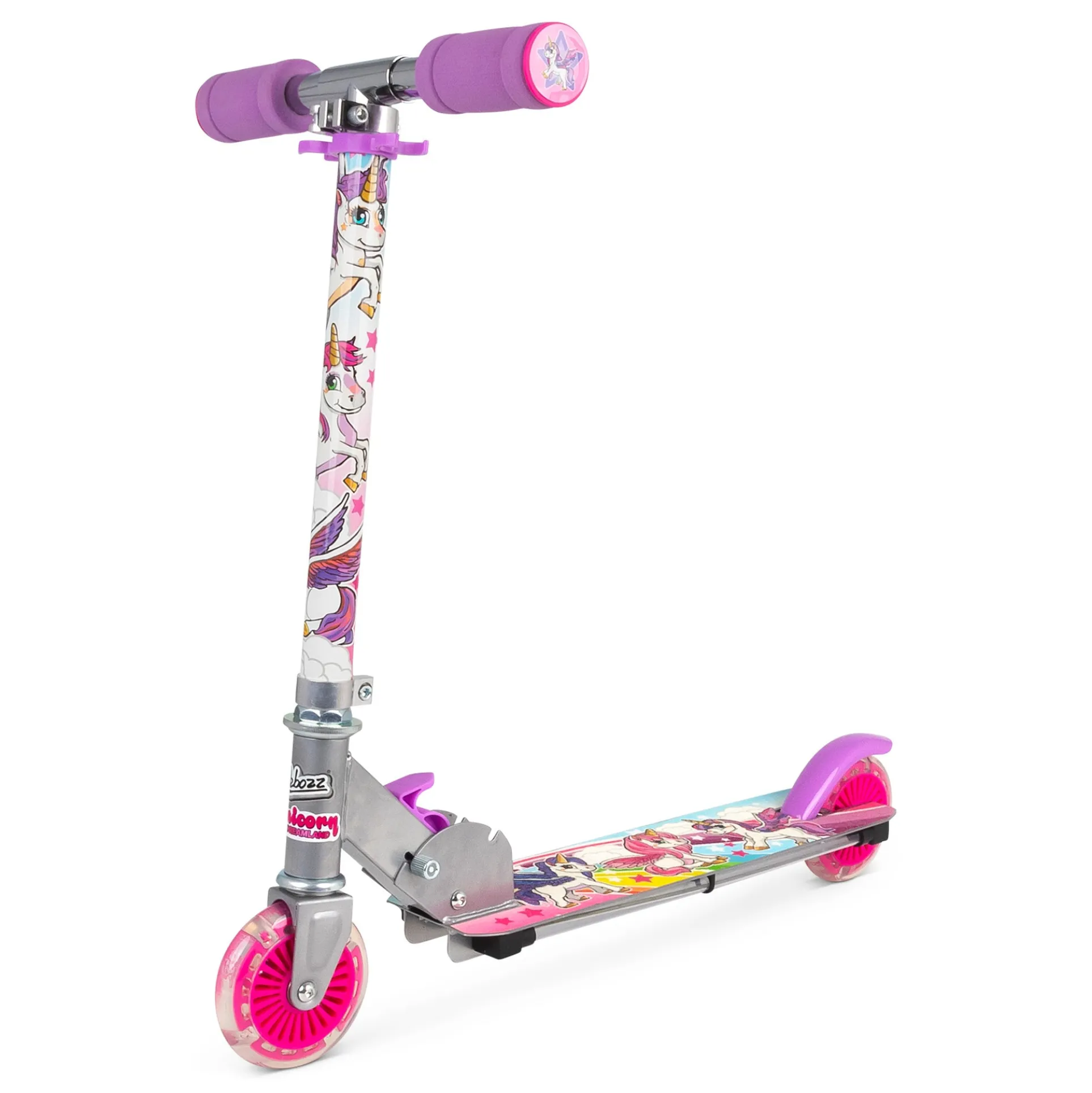 Ozbozz Unicorn Flashing Scooter with Light-Up Wheels and Foldable Design