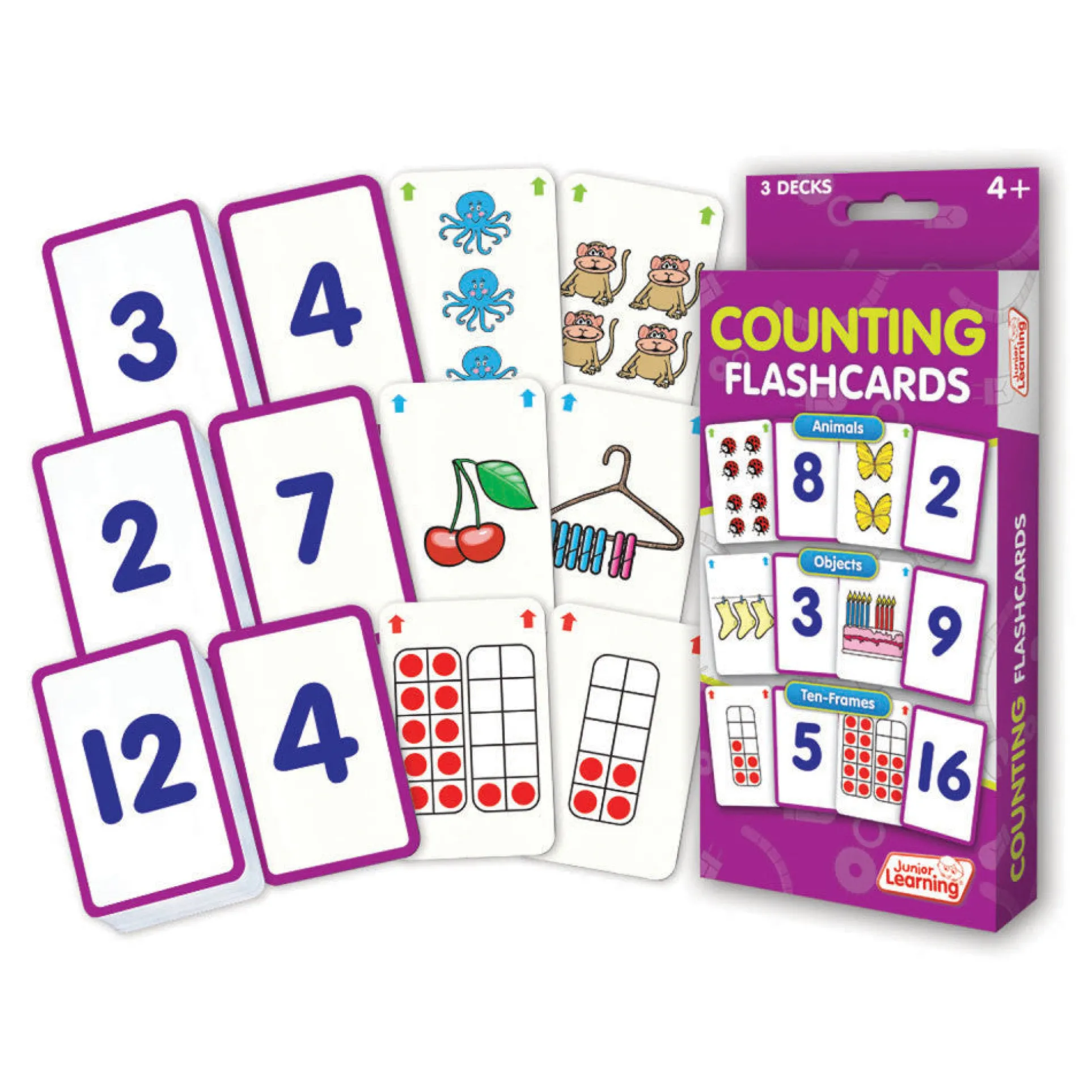 Junior Learning Counting Flashcards Set - Educational Math Teaching Tool for Ages 4+