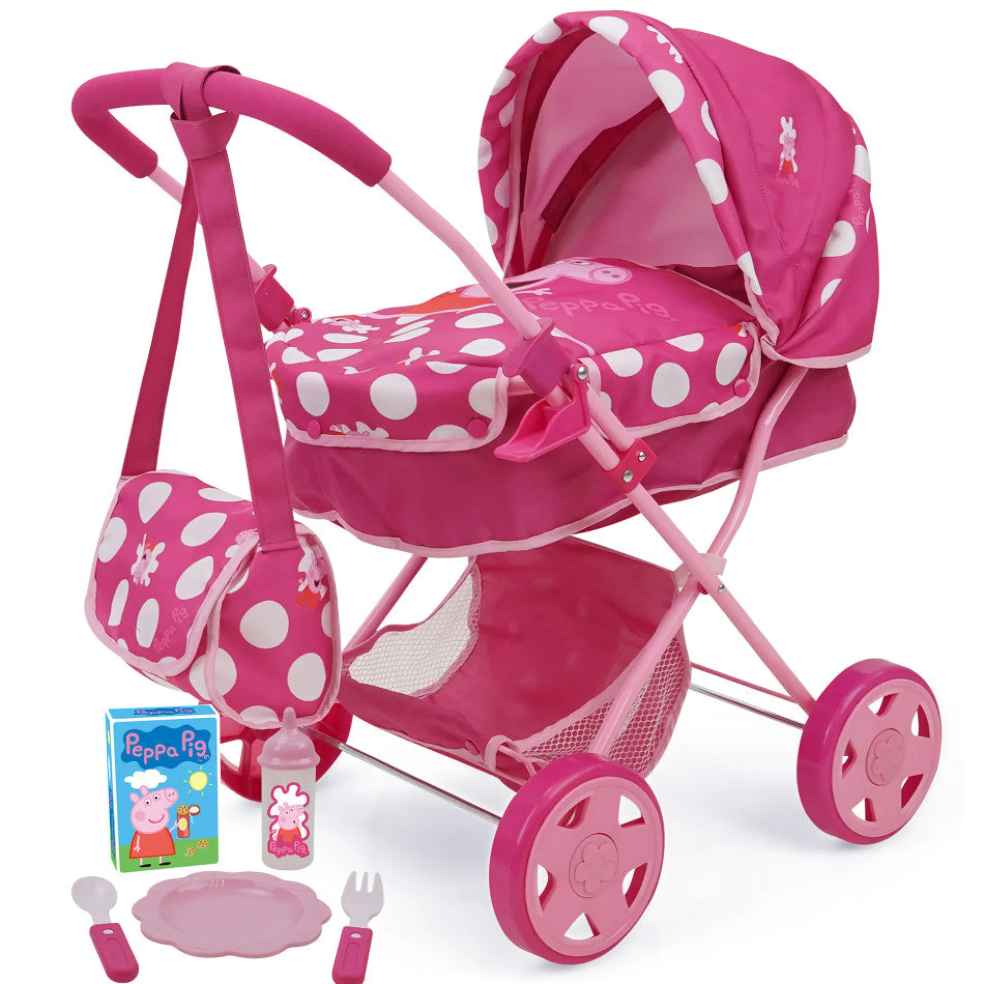 Peppa Pig Baby Classic Doll Pram Set - Pink & White Dots