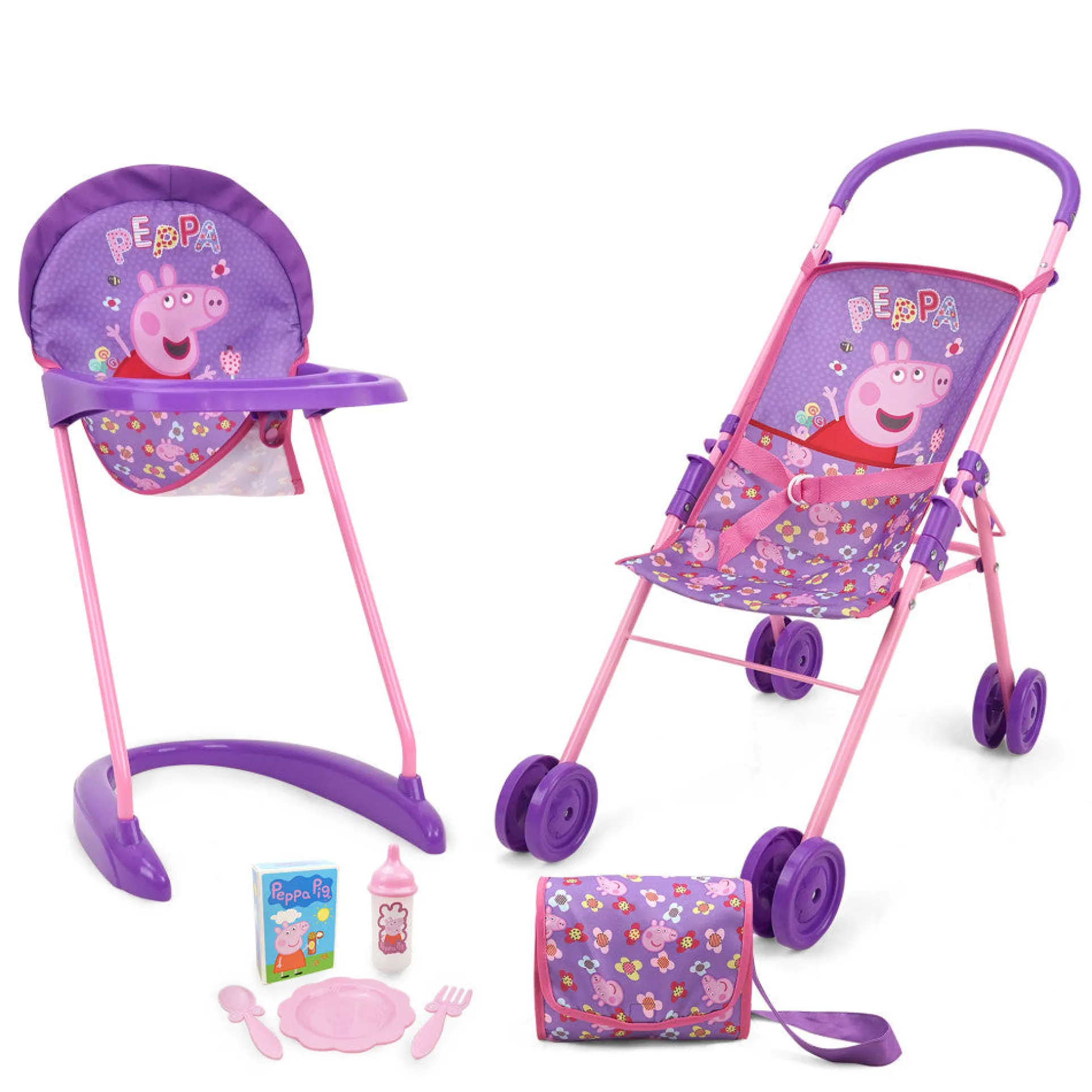 Peppa Pig Stroll N' Feed Playset - Floral Pink & Purple