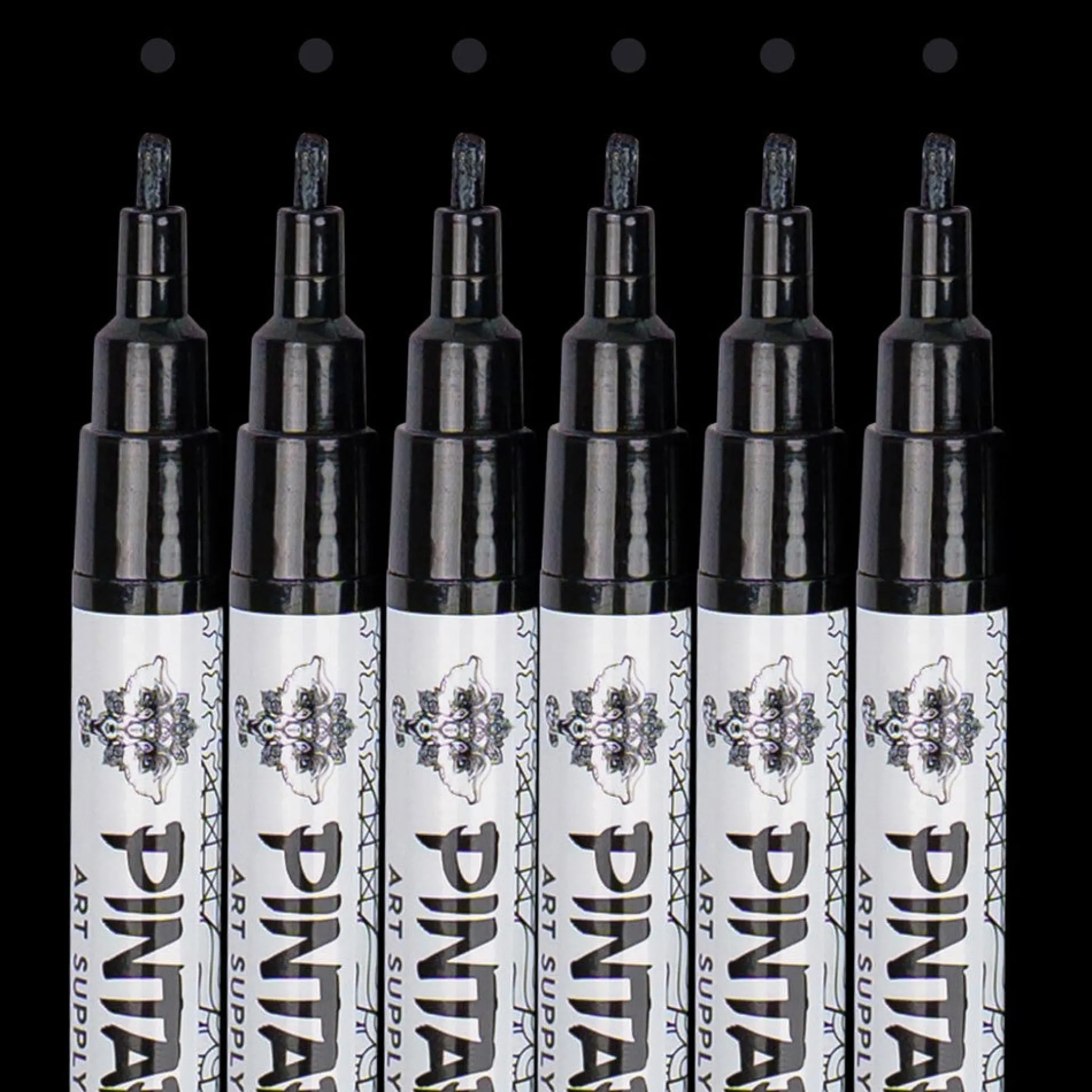 Pintar Acrylic Paint Markers Set - Fine Tip 1mm, Black, 6 Pack
