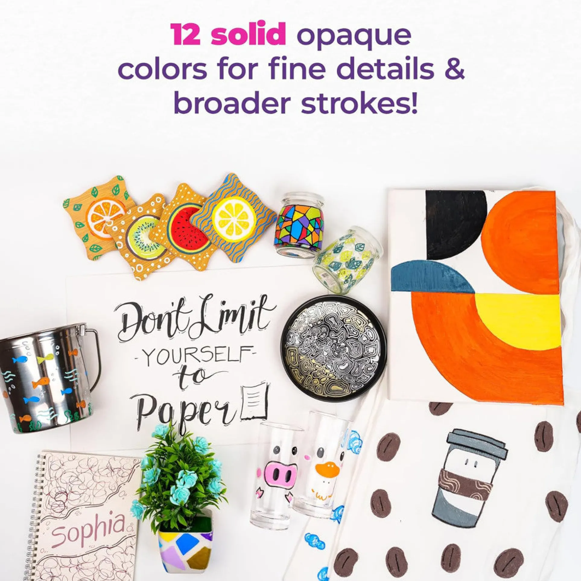 Pintar Acrylic Paint Marker Collection - Black, 12-Pack with Varied Tips