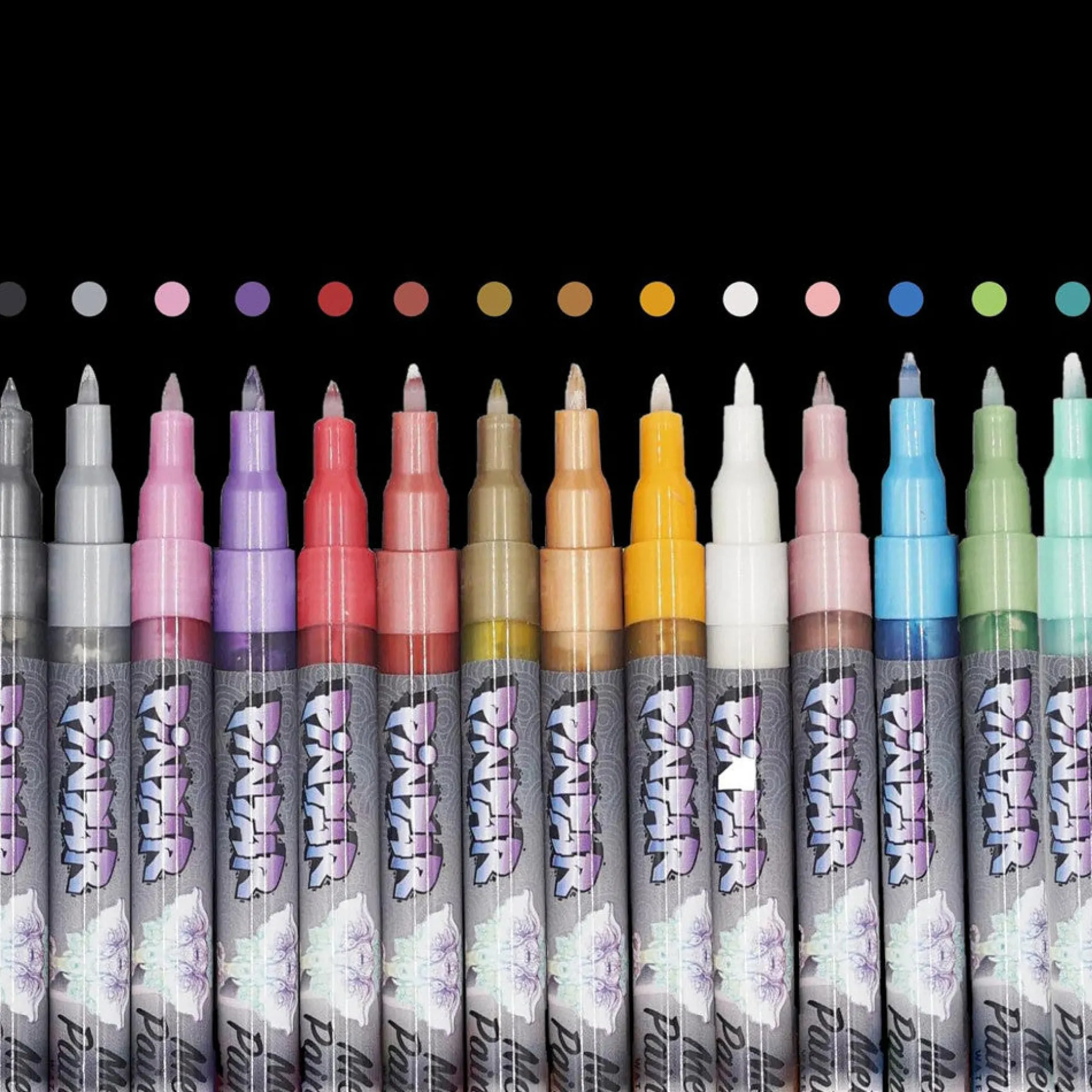 Pintar Metallic Acrylic Paint Markers - Extra Fine Tip 0.7mm, 14-Pack