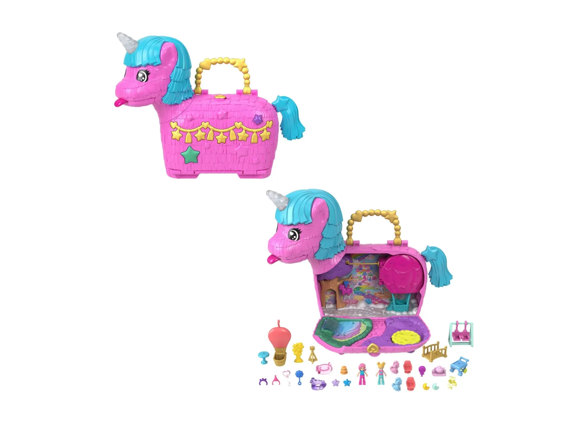 Polly Pocket Unicorn Partyland Playset with 2 Micro Dolls