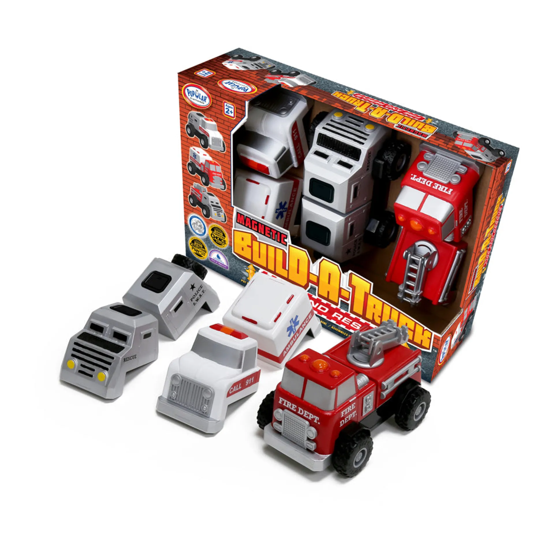 Popular Playthings Magnetic Build-A-Truck Set - Fire and Rescue