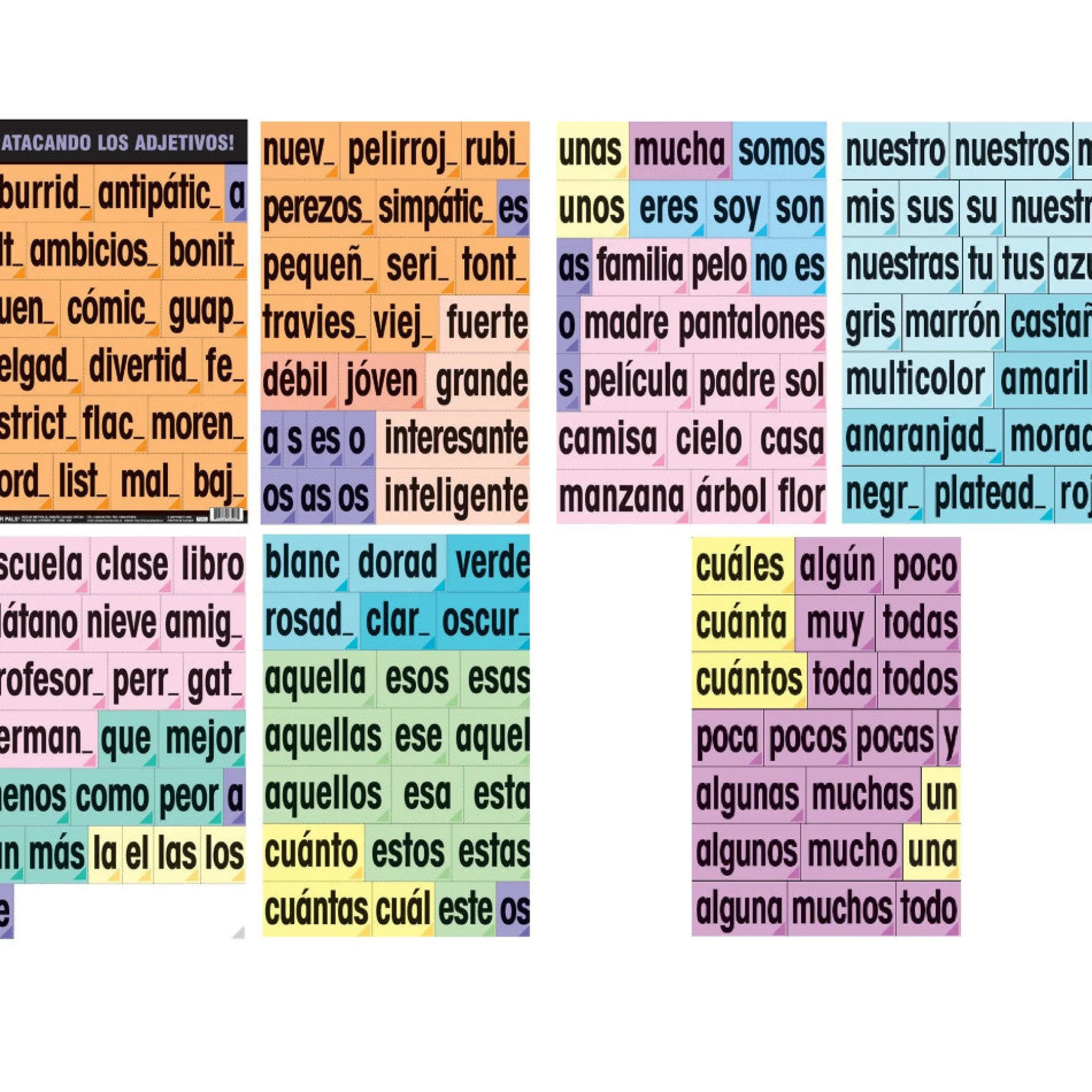 Poster Pals Spanish Adjective Vocabulary Teaching Set - 159 Laminated Cards with Resource Book