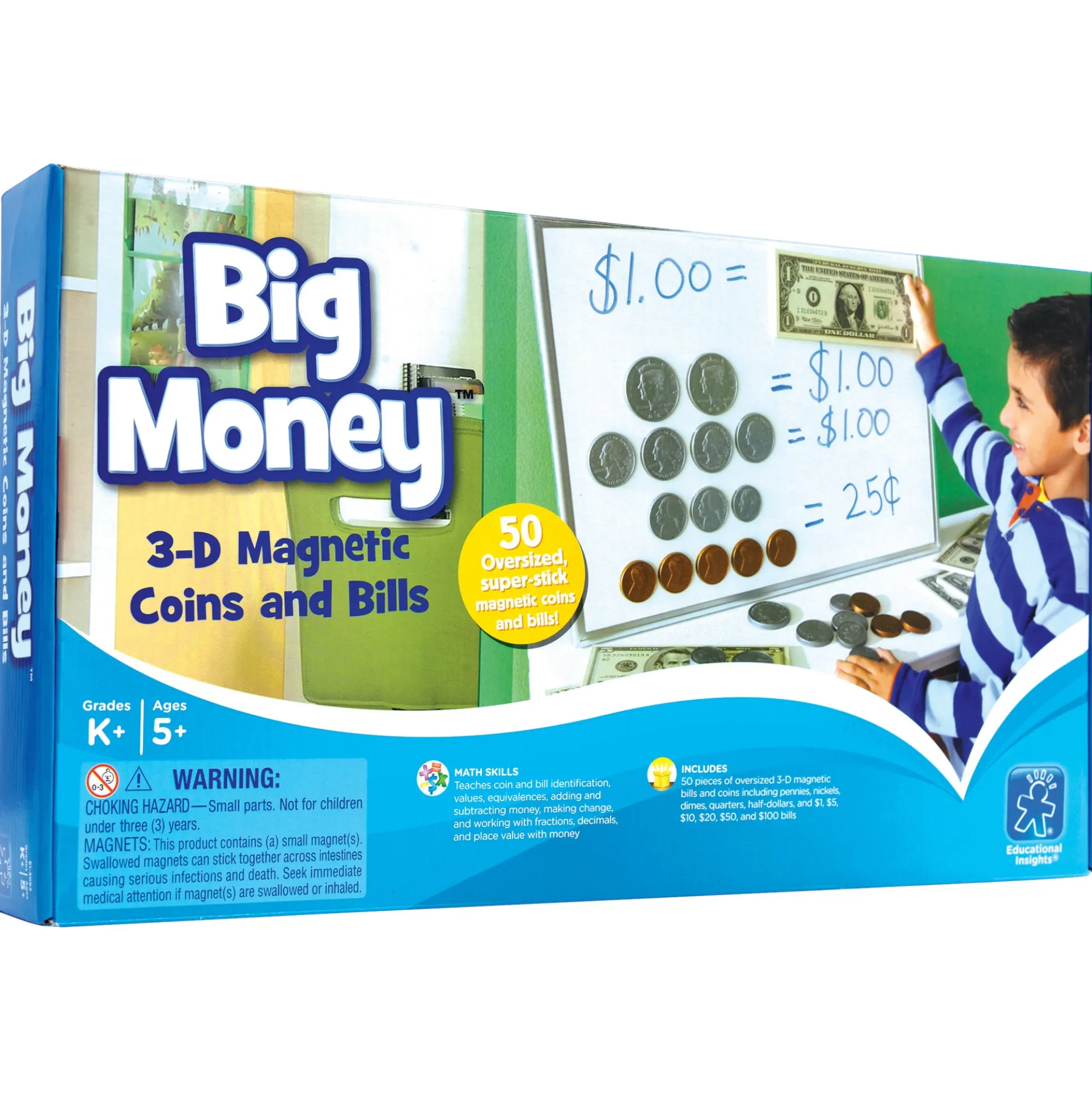 Educational Insights Big Money Magnetic Coins & Bills - 50 Piece Set