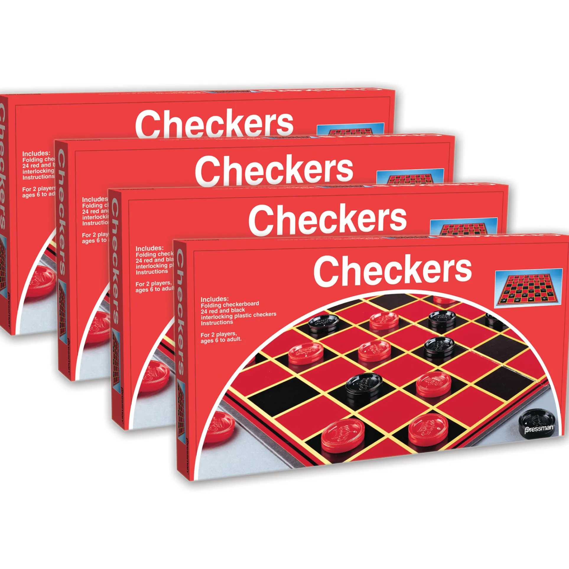 Pressman Classic Checkers Board Game, Family Pack of 4