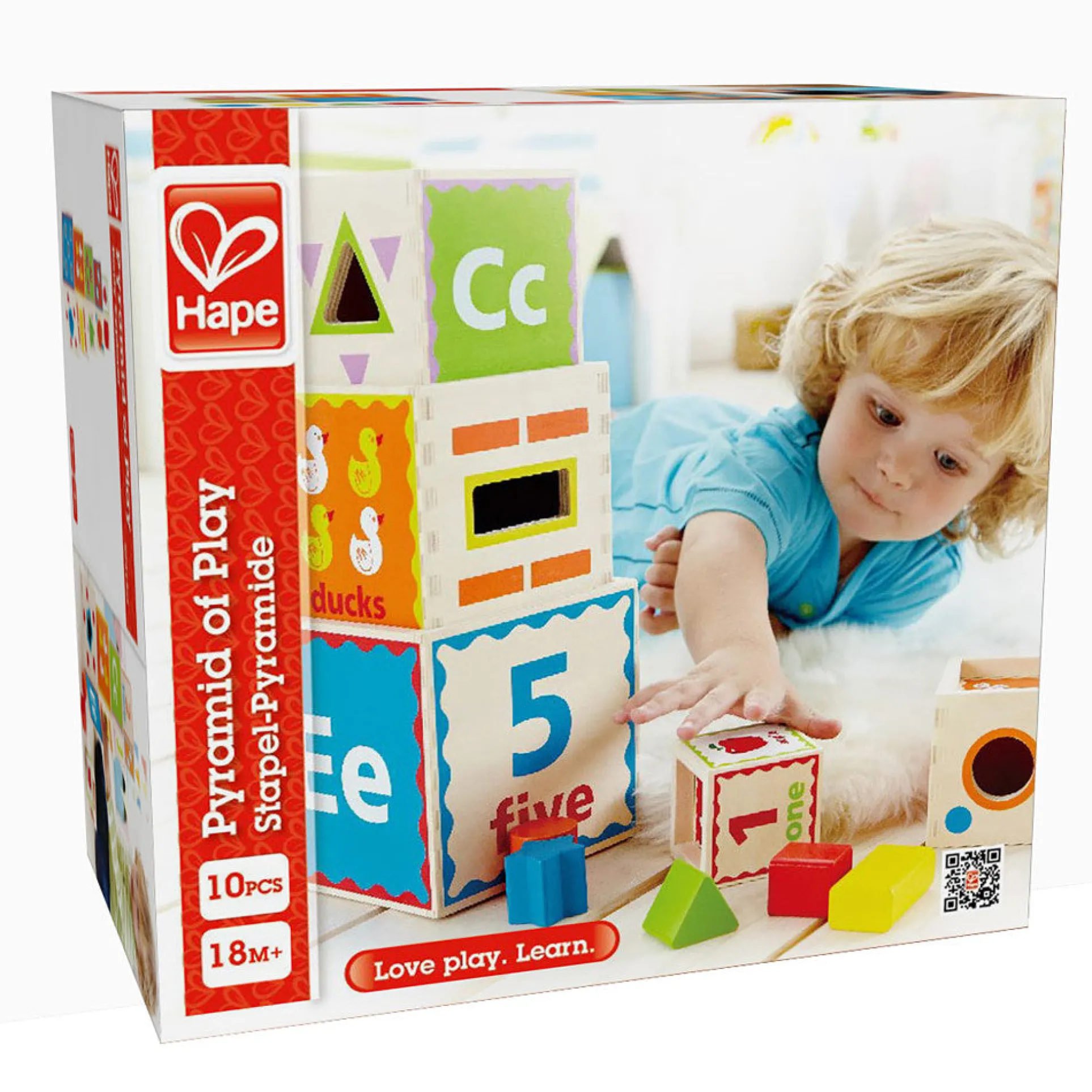 Hape Pyramid of Play - 5 Multifunctional Wooden Nesting Blocks