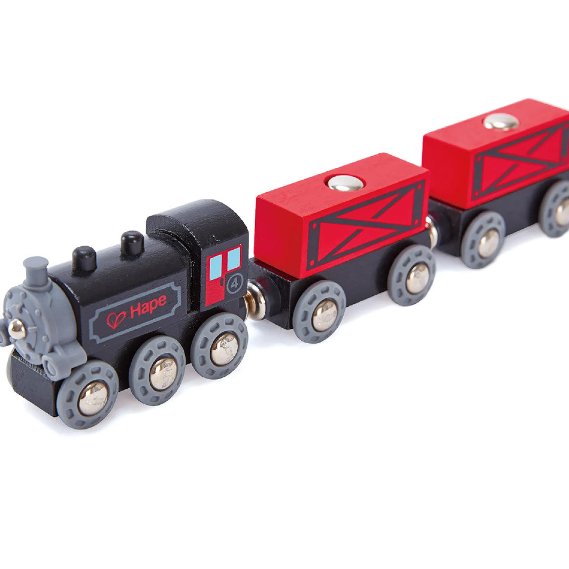 Hape Steam-Era Red & Black 3pc Wooden Freight Train Set