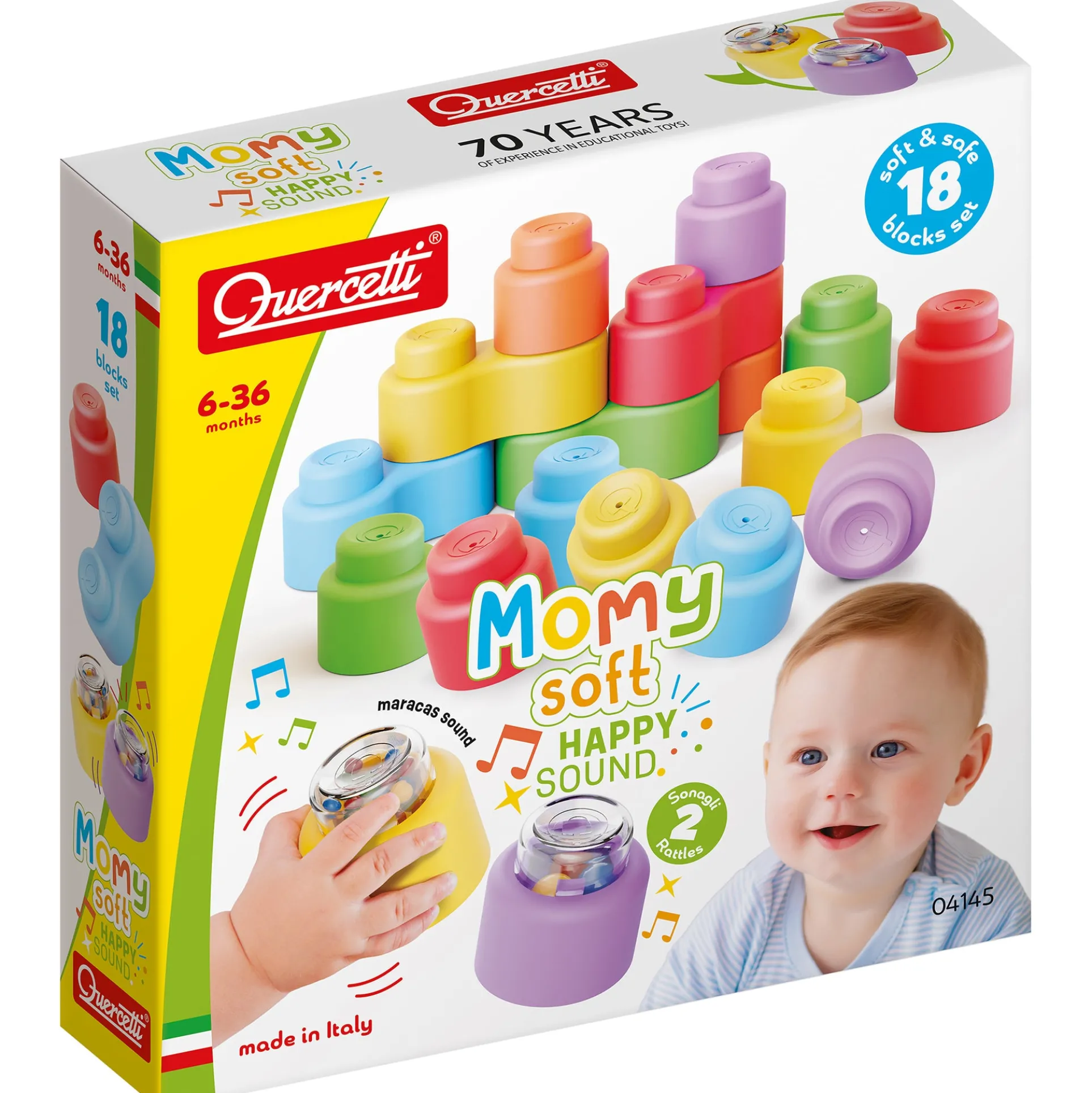 Quercetti Momy Soft Happy Sound - 18pc Rattle and Stacking Block Set