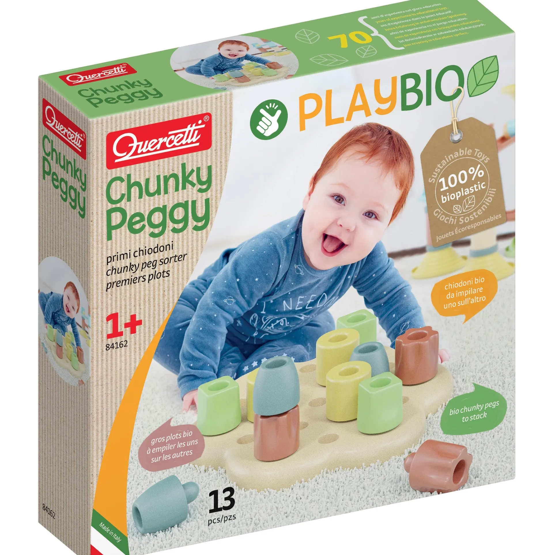 Quercetti PlayBio Chunky Peggy - Eco-Friendly Sorting and Stacking Toy