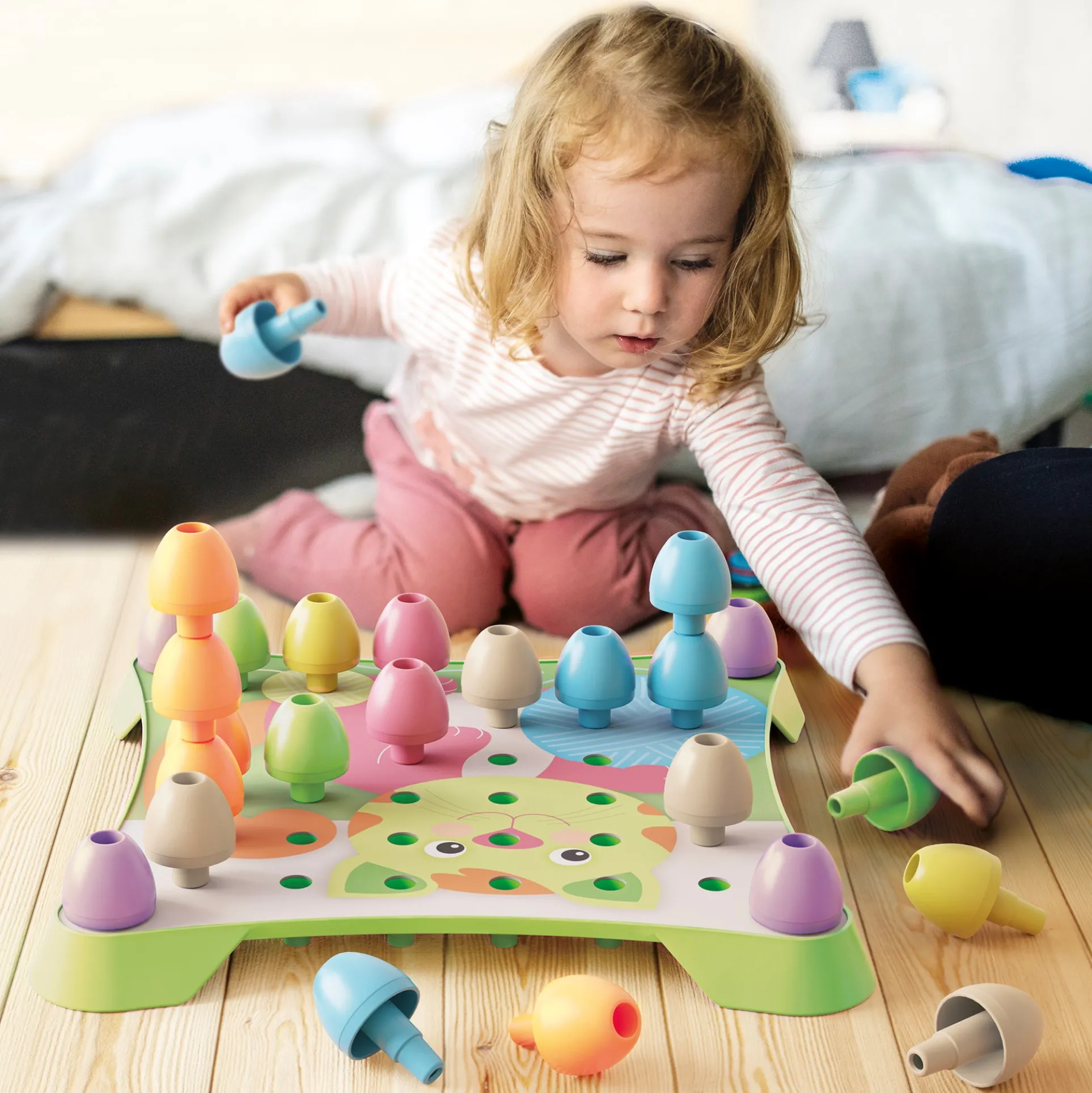 Quercetti PlayEco+ Jumbo Peggy Evo - Colorful Peg Stacking Toy for Toddlers