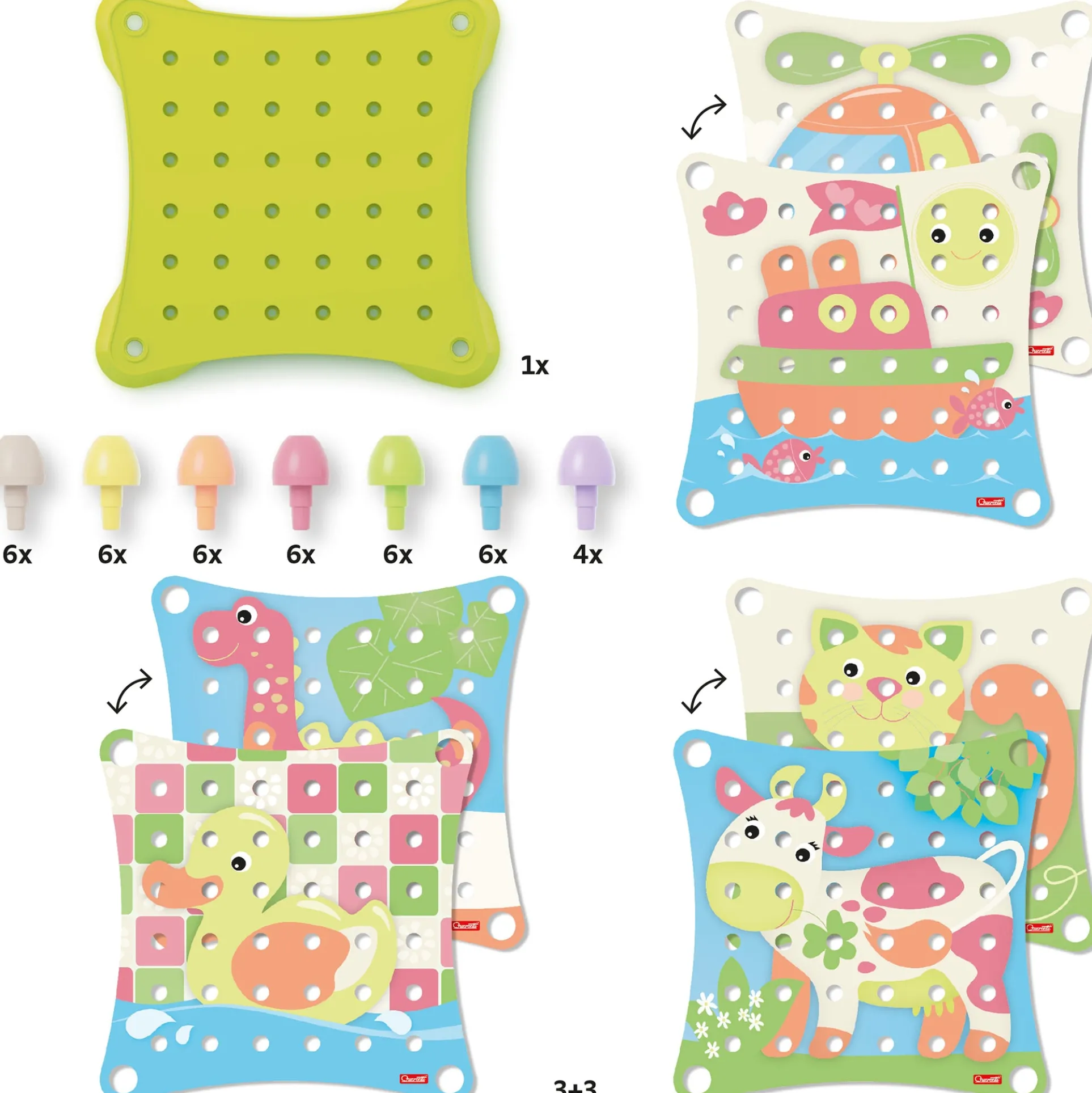 Quercetti PlayEco+ Jumbo Peggy Evo - Colorful Peg Stacking Toy for Toddlers