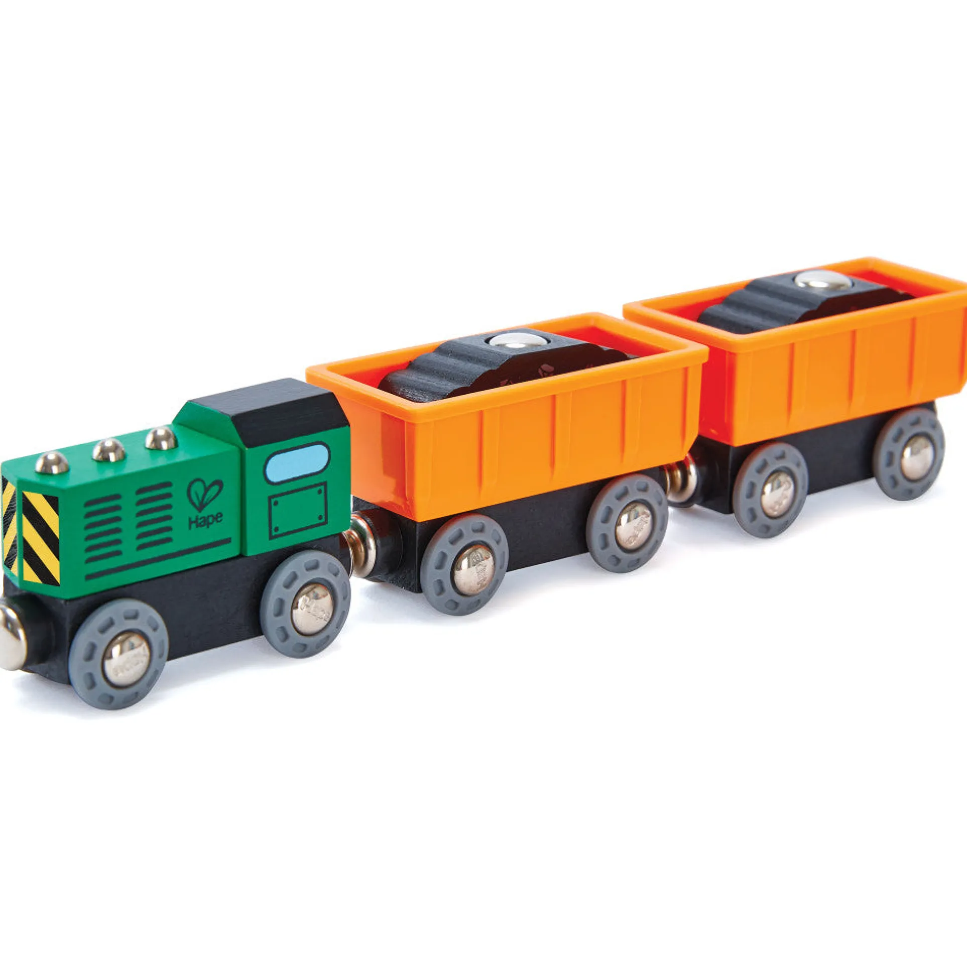 Hape Diesel Freight Train Set - Green & Orange 3pc Wooden Locomotive