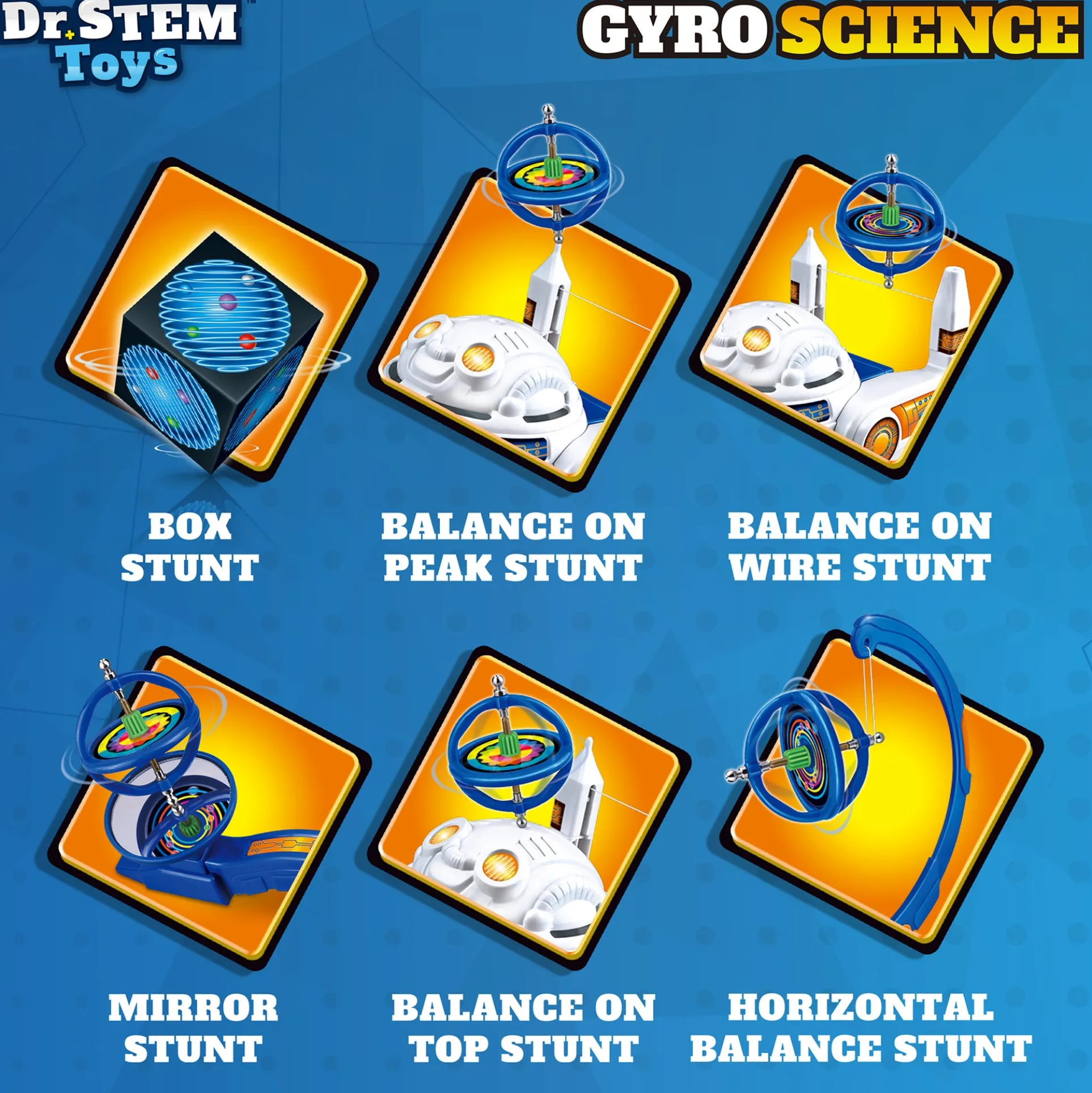 Dr. STEM Gyro Science 40-Piece Kit - Gyroscope Stunts & Auto Spin for Kids 8+