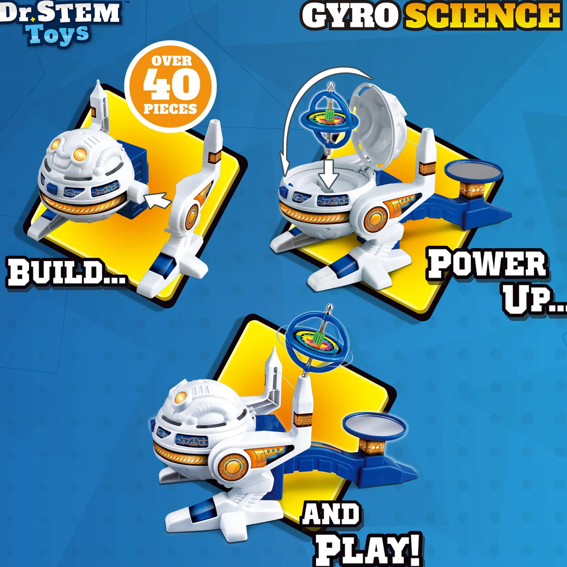 Dr. STEM Gyro Science 40-Piece Kit - Gyroscope Stunts & Auto Spin for Kids 8+