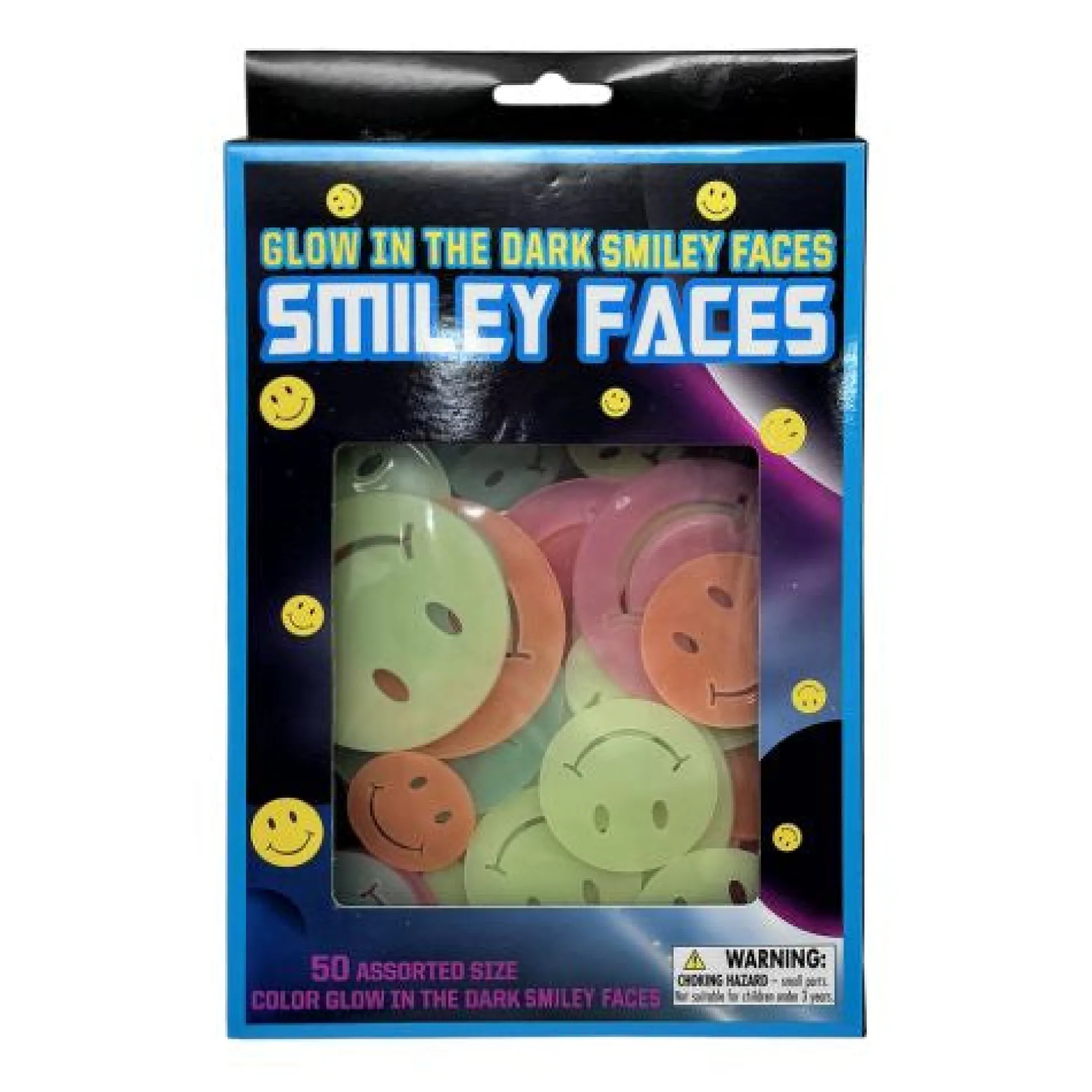 Radiant Smiley Faces Glow in the Dark Stickers, 50-Piece Party Pack