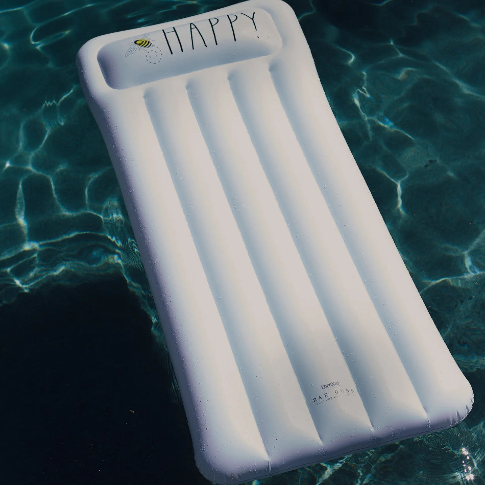 Rae Dunn Bee Happy 68x28 Inch Inflatable Pool Lounger, Durable Anti-Leak Design