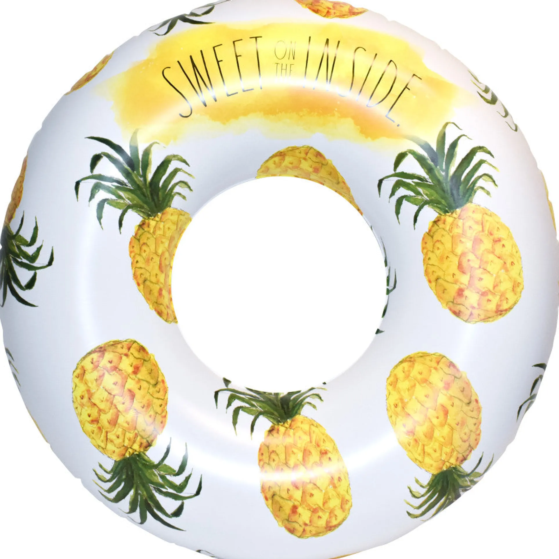 Rae Dunn Jumbo Pineapple Ring Float - 48" Inflatable Pool Tube, Anti-Leak Design, Age 8+