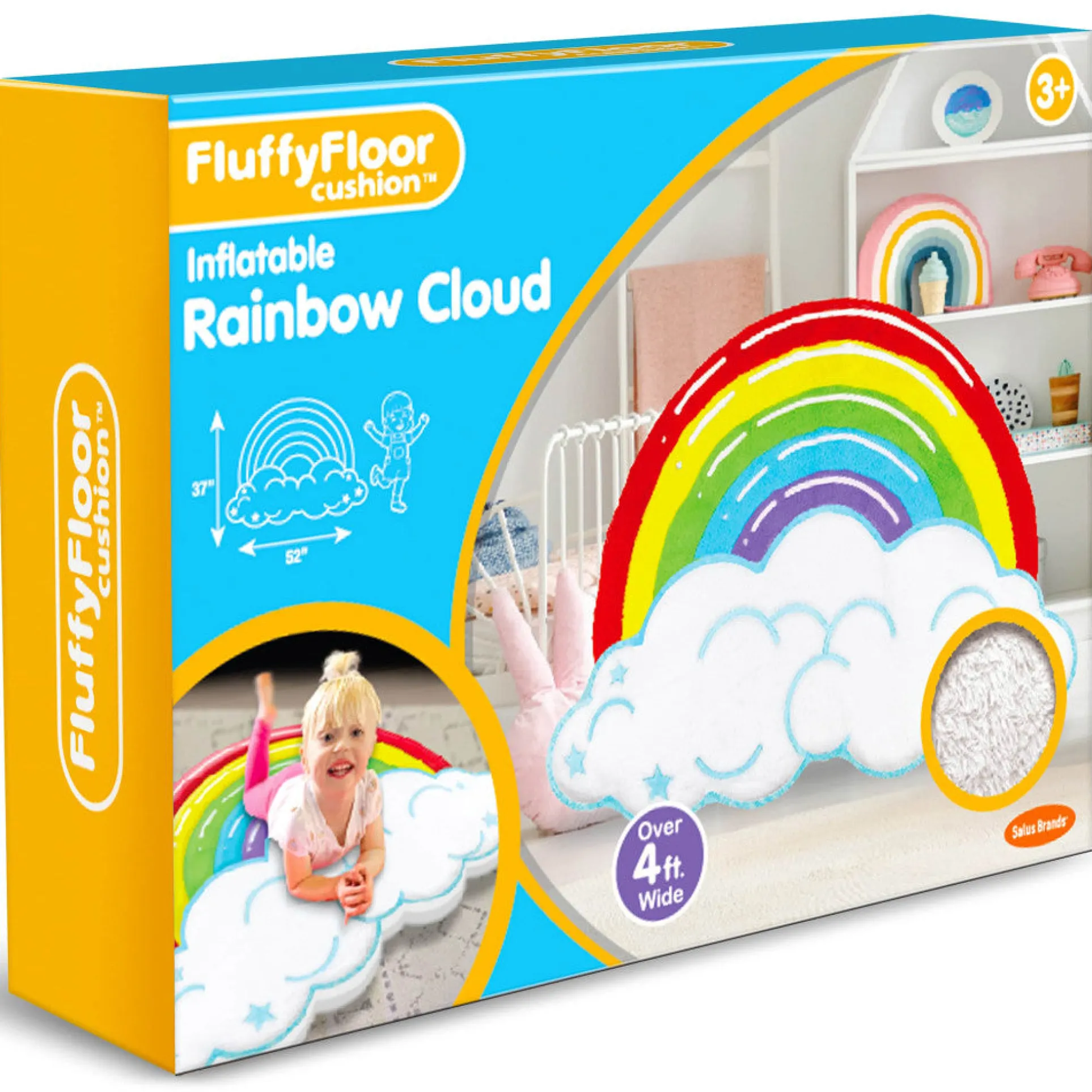 Rainbow Cloud FluffyFloor Cushion: Plush Inflatable Floor Pillow for Kids