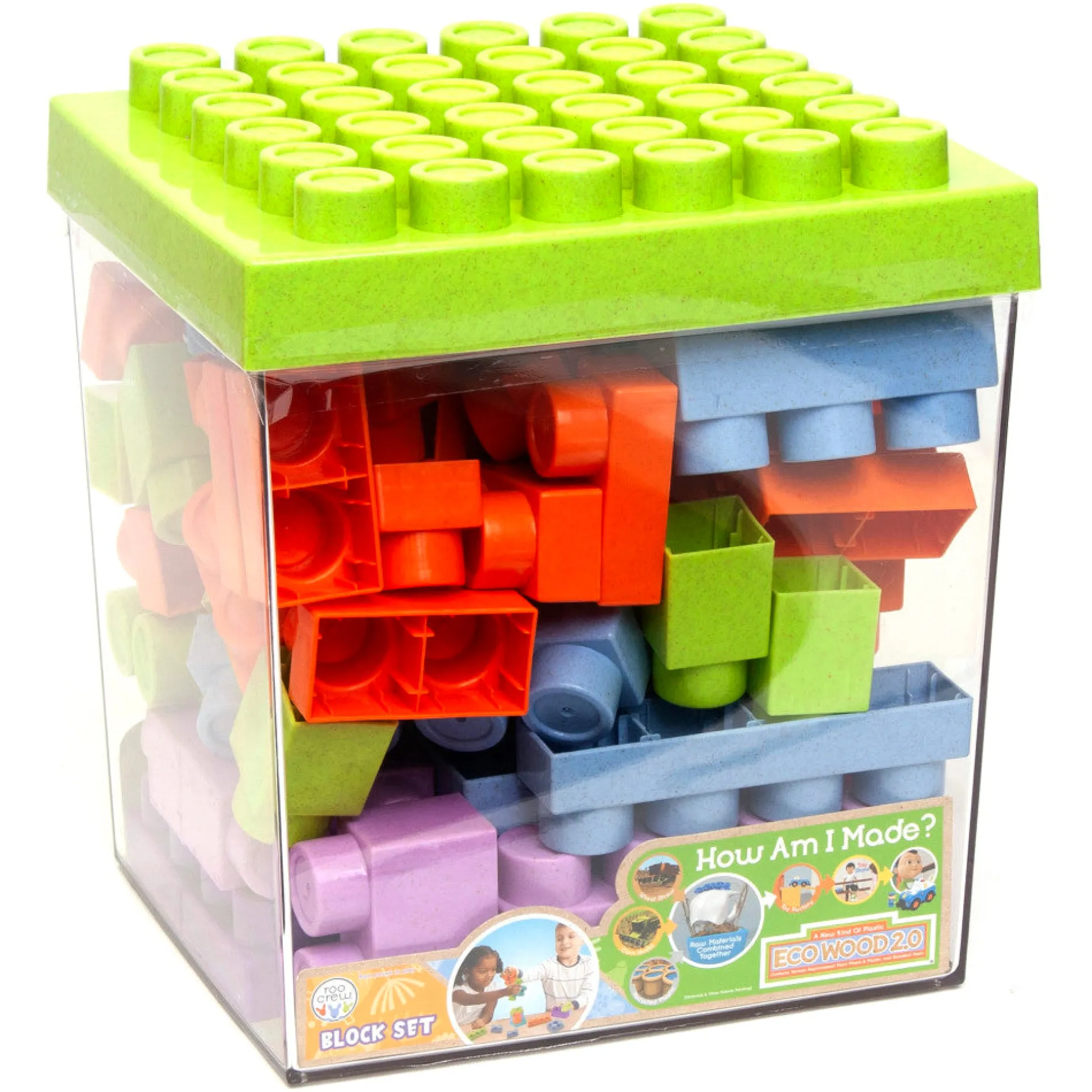 Roo Crew Eco Wood 75-Piece Block Set - Assorted Lid Colors, Ages 2+