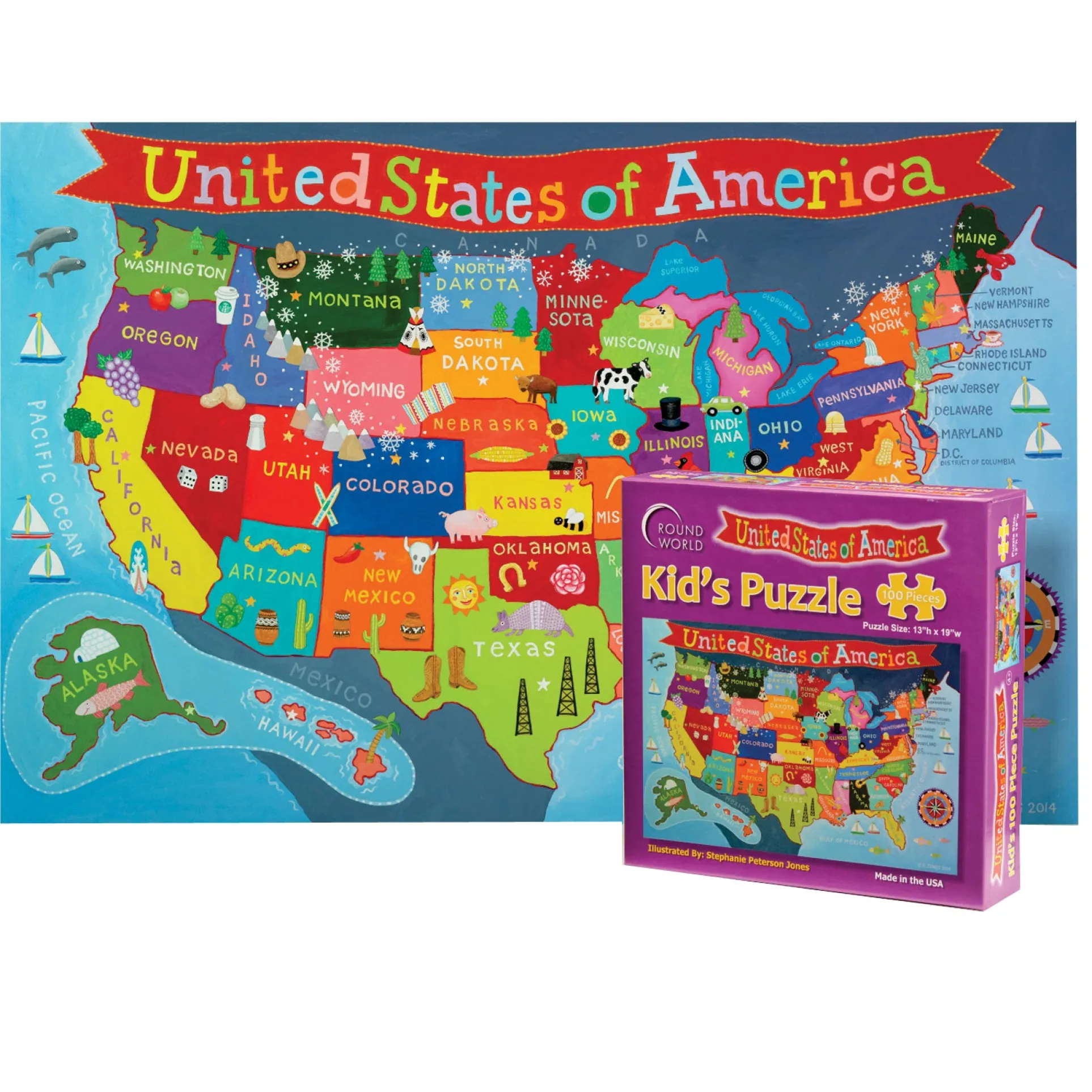 Round World Products USA Map Jigsaw Puzzle - 100 pc