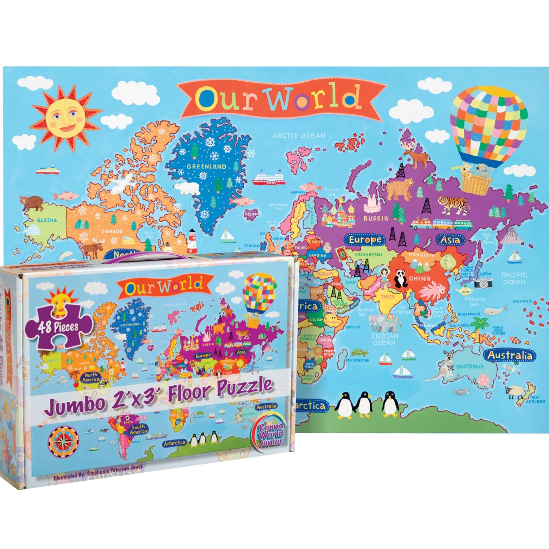 Round World Products Vibrant World Map Floor Puzzle - 48 pc