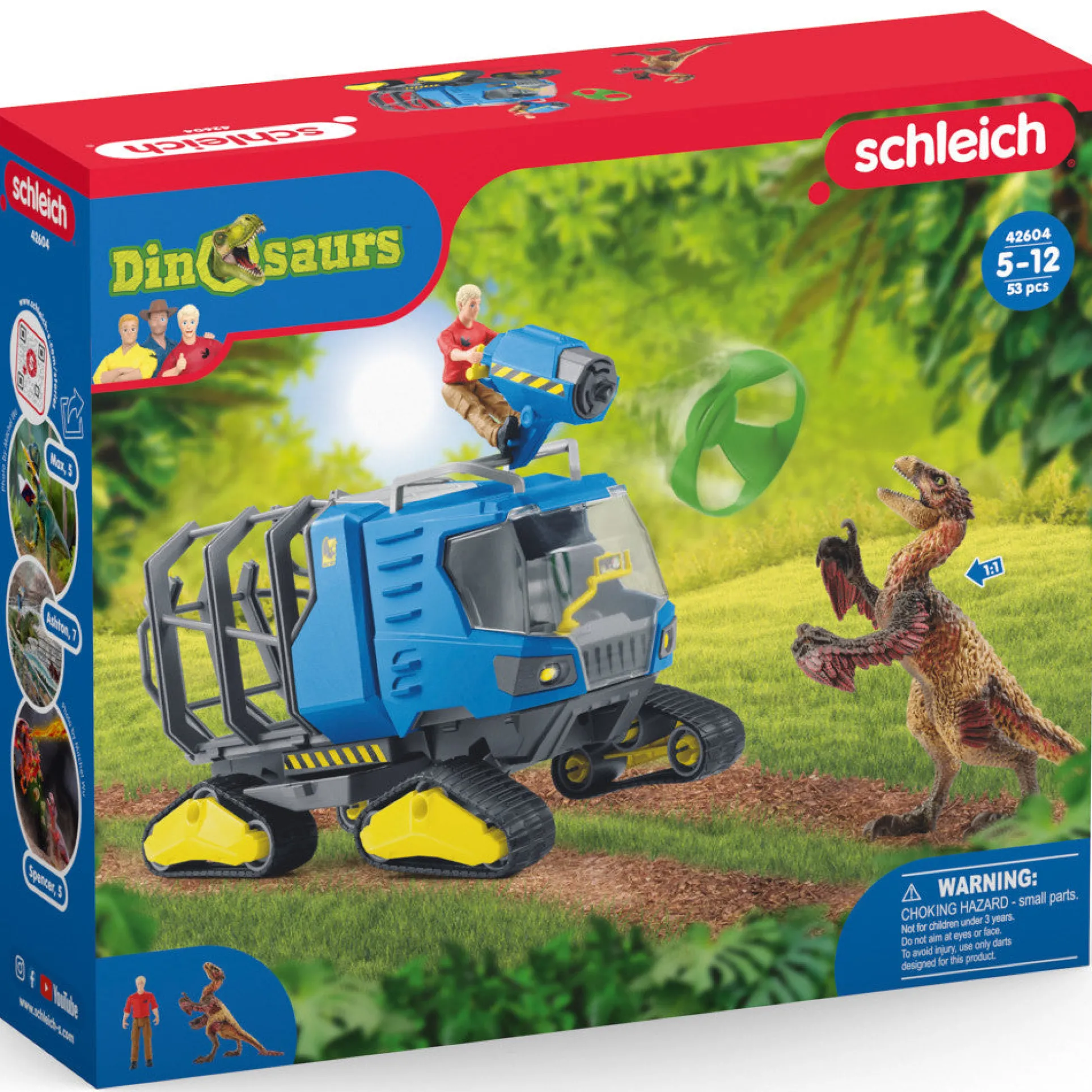 Schleich Dinosaurs Track Vehicle with Ranger Flynn and Dakotaraptor - 5pc Playset