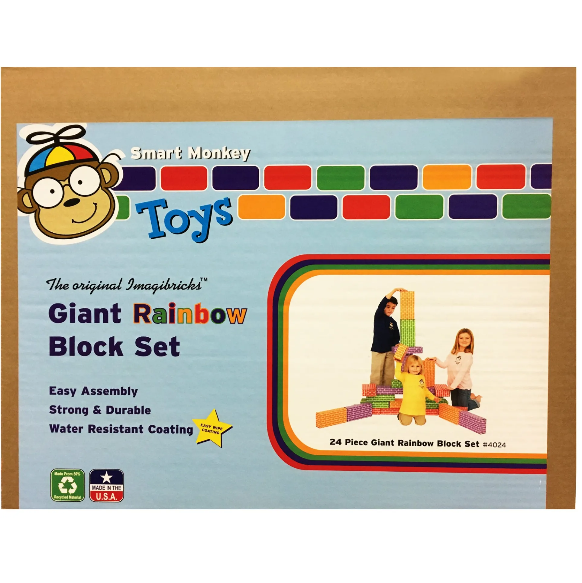 Smart Monkey Toys ImagiBRICKS 24-Piece Giant Rainbow Building Block Set
