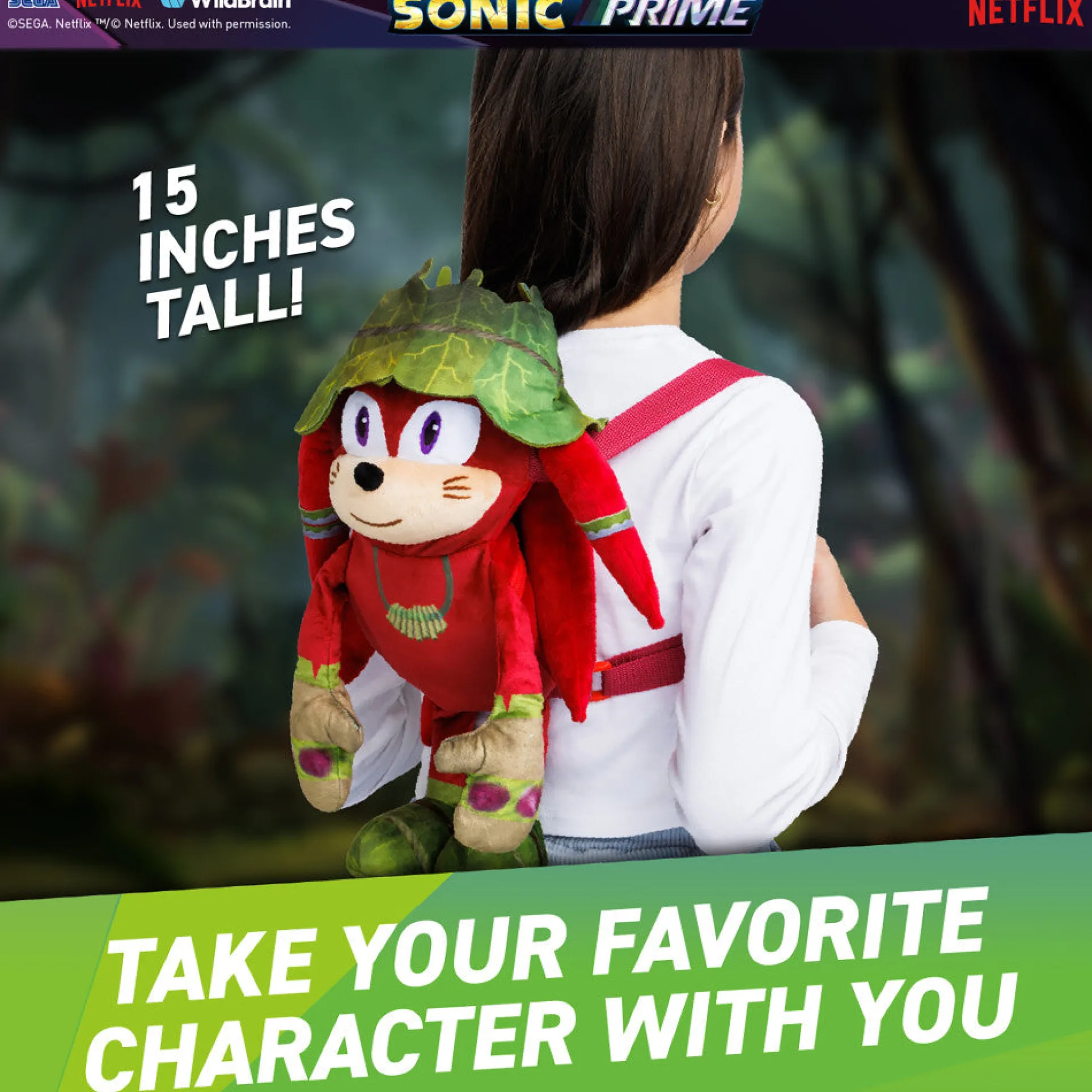 Sonic Prime Gnarly Knuckles 15" Plush Backpack for Kids