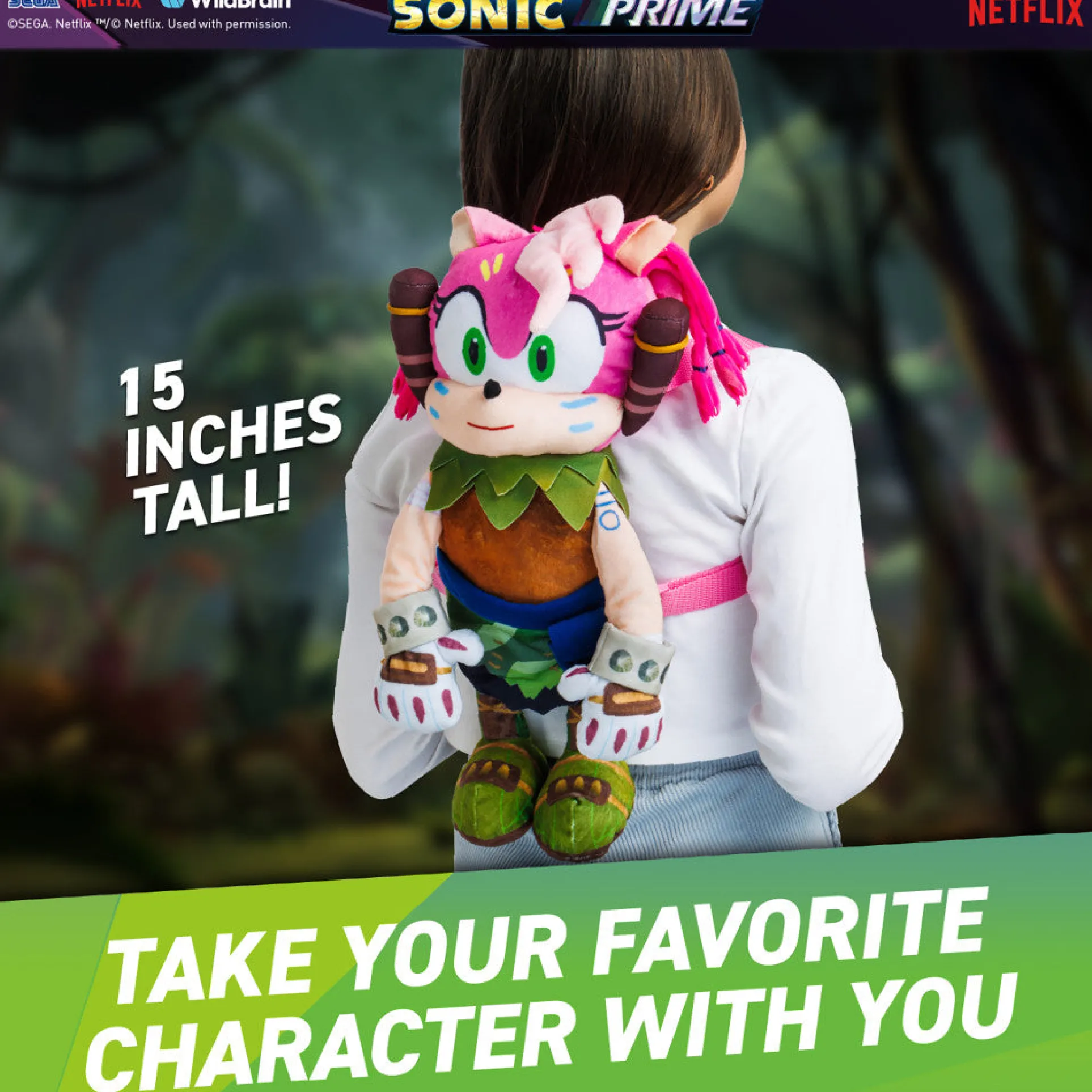 Sonic Prime Thorn Rose 15" Plush Backpack - Vibrant School Gear for Kids 3+