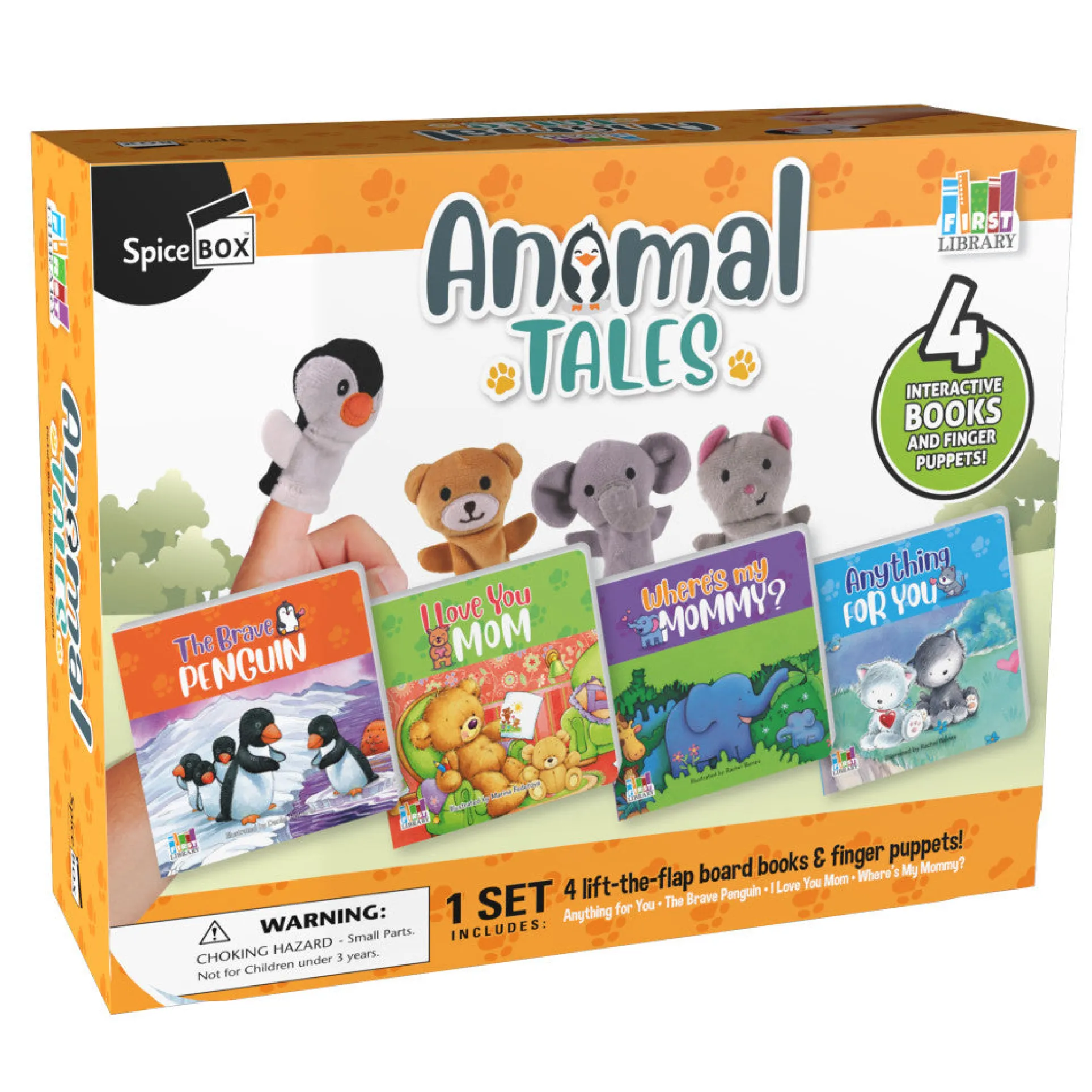 SpiceBox First Library Animal Tales 4-Book Set with Finger Puppets
