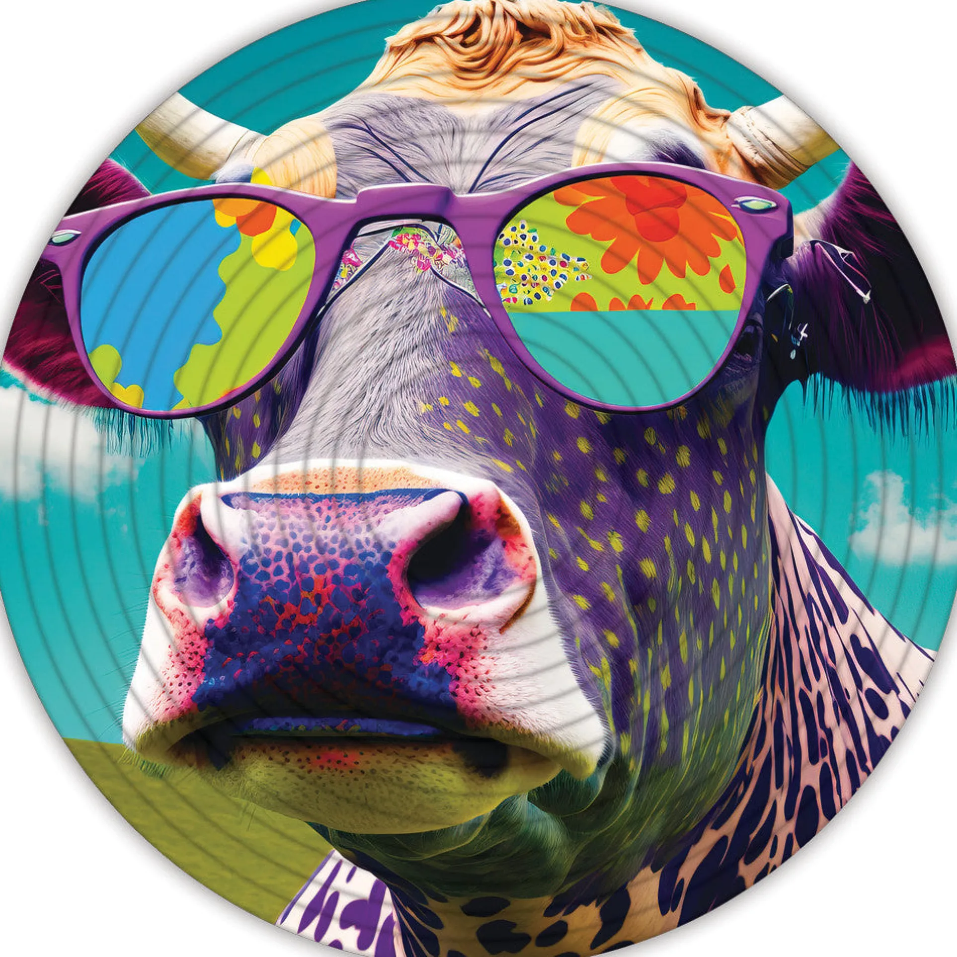 Spin Flip Double-Sided Puzzle - Hippy Dog & Cow, 14 Rings