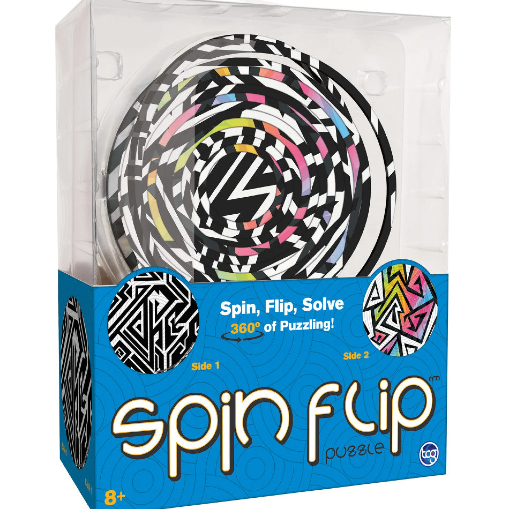 Spin Flip 14-Ring Abstract Art Double-Sided Puzzle - Colorful Brain Teaser