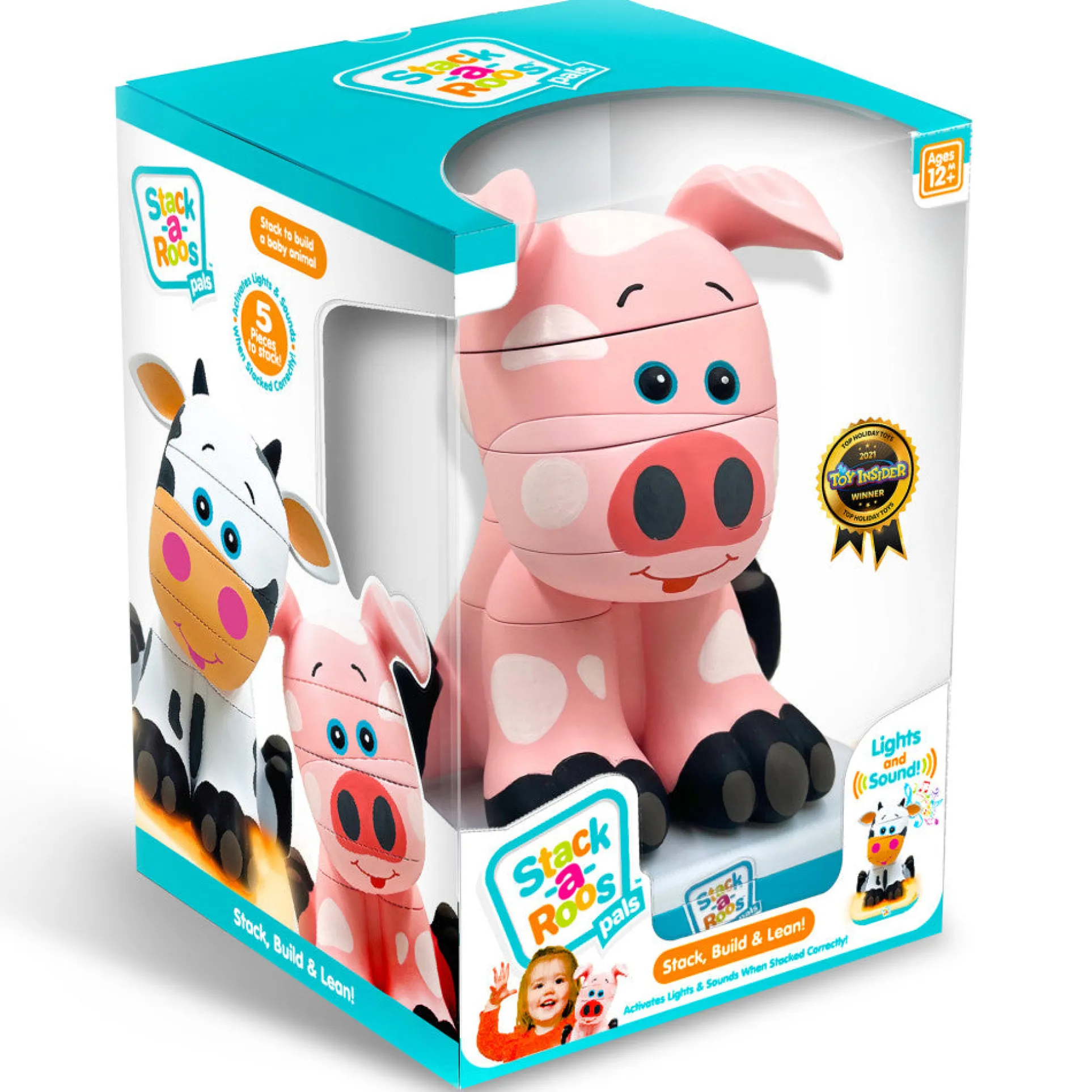 Stack-a-Roos Pals: Baby Pig - Interactive Stacking Toy with Lights and Sounds