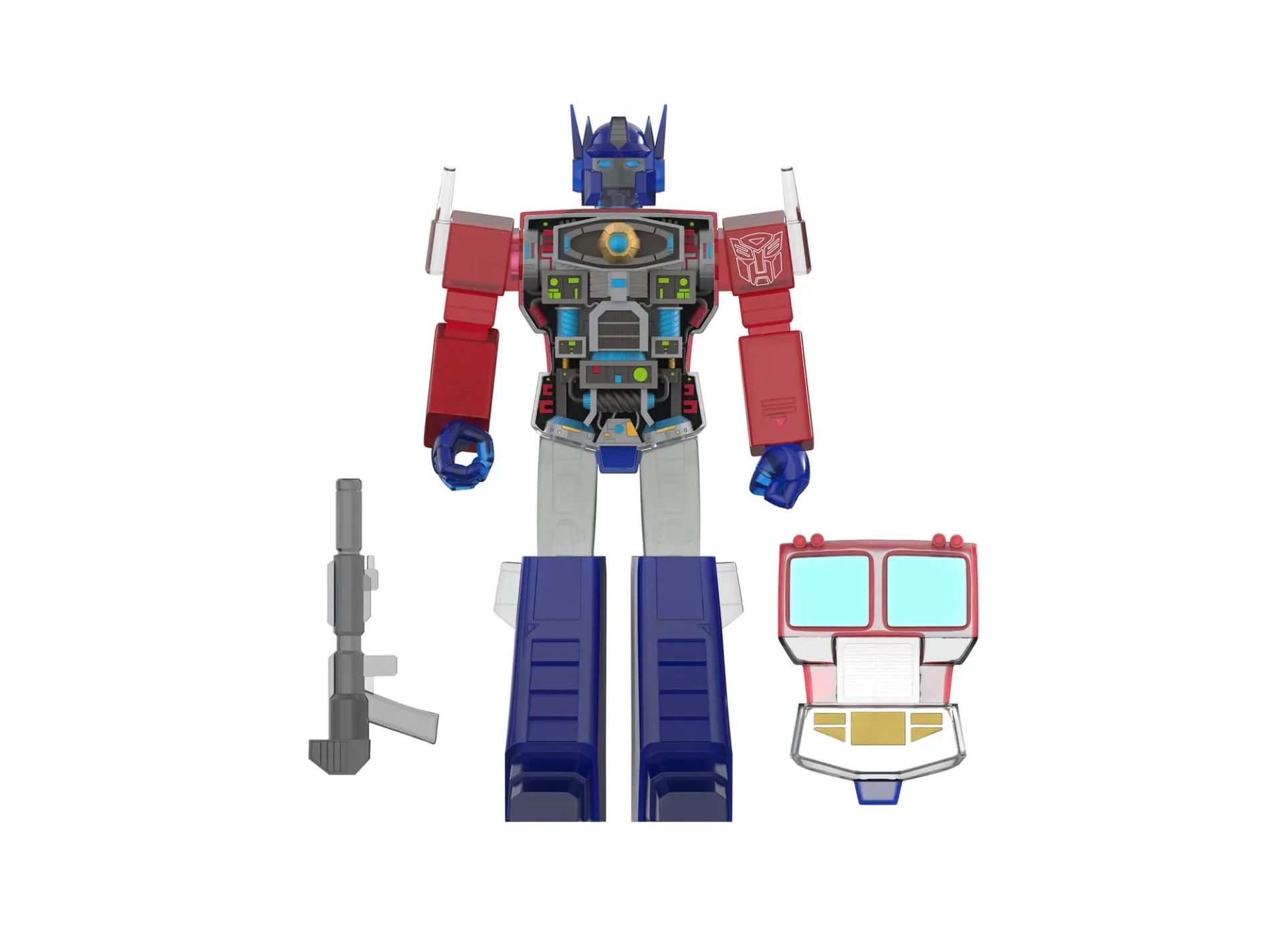 Super7 Transformers Super Cyborg Optimus Prime 11 inch Clear Red / Blue