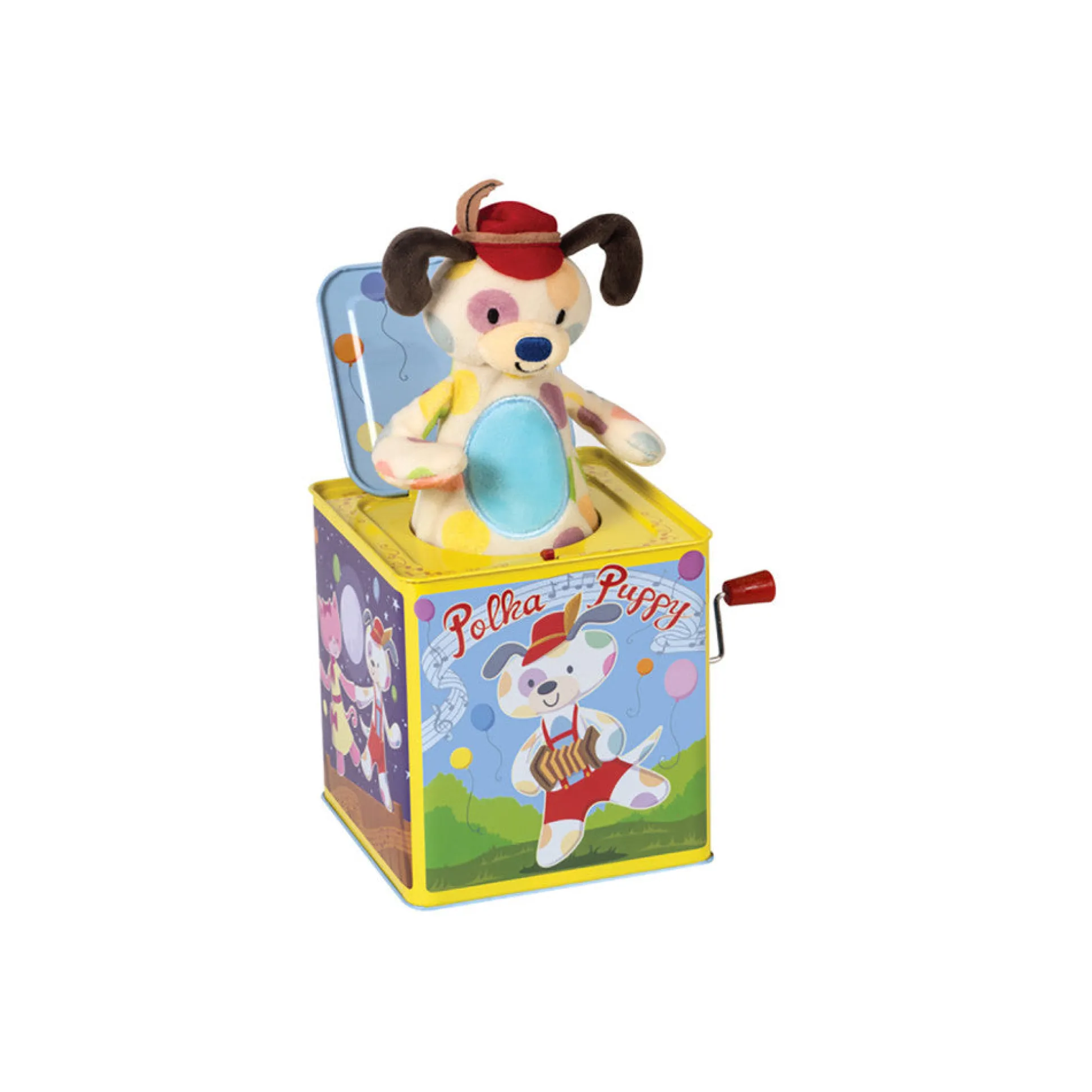 Schylling Musical Polka Puppy Tin Jack-in-the-Box Toy