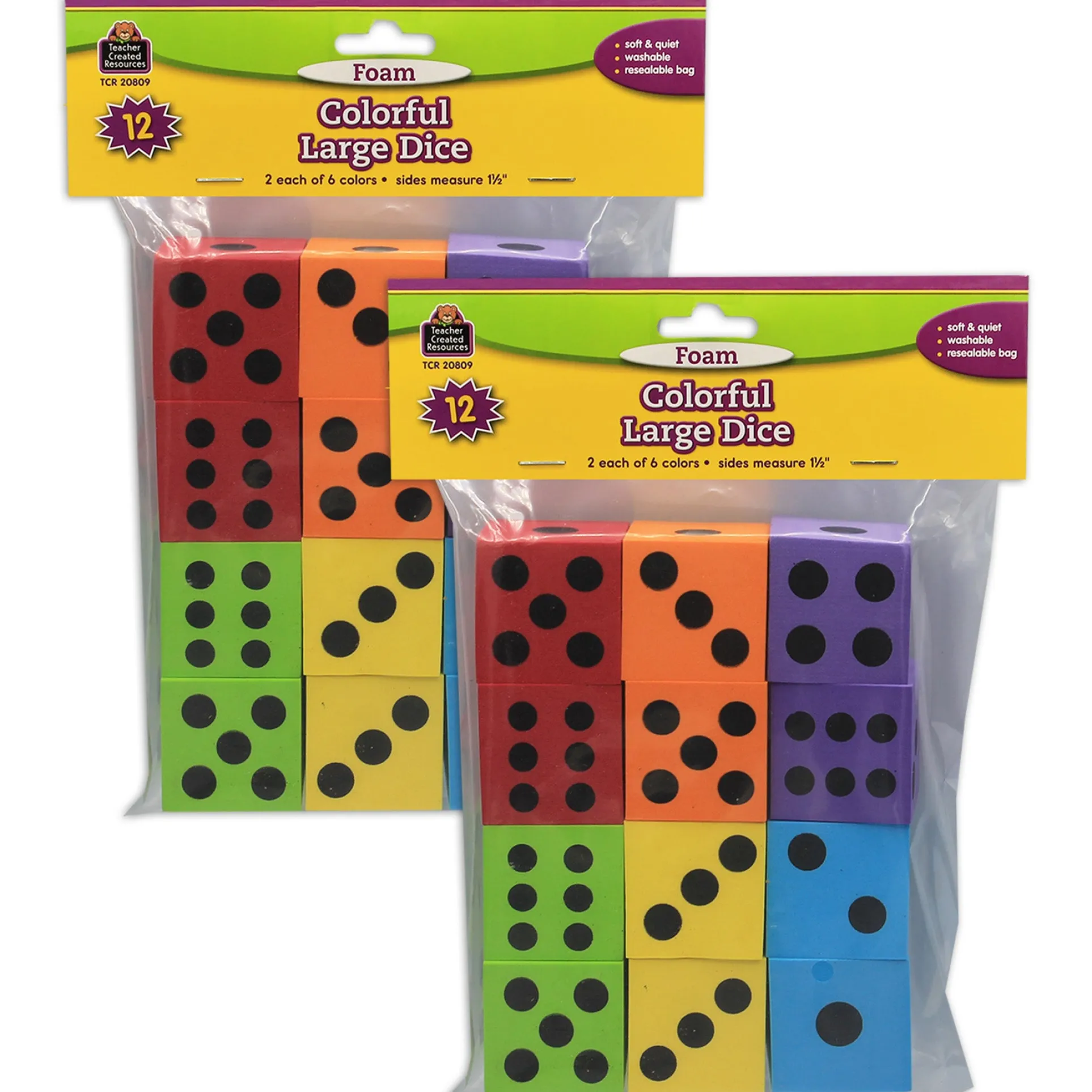 Teacher Created Resources Vibrant Foam Dice - Educational Math Game Set - Multi-Colored 24 Pack