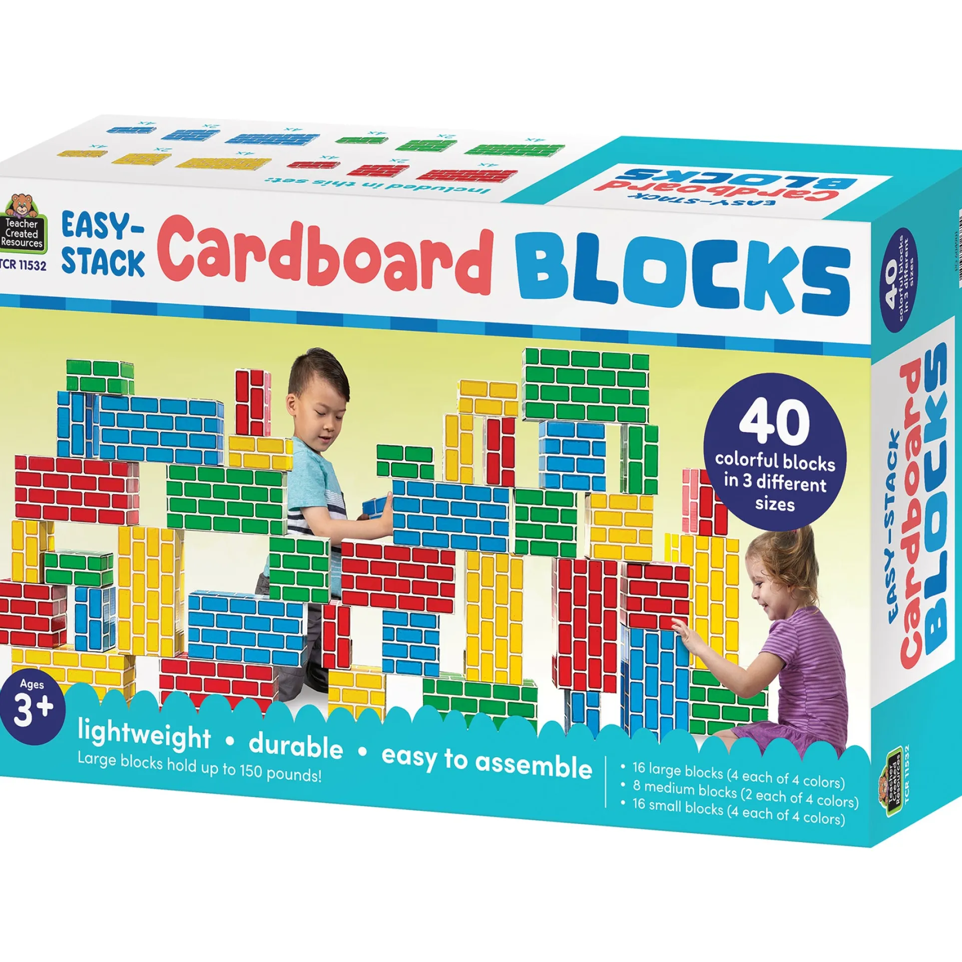 Teacher Created Resources Vibrant Easy-Stack Cardboard Blocks - 40 Piece Set