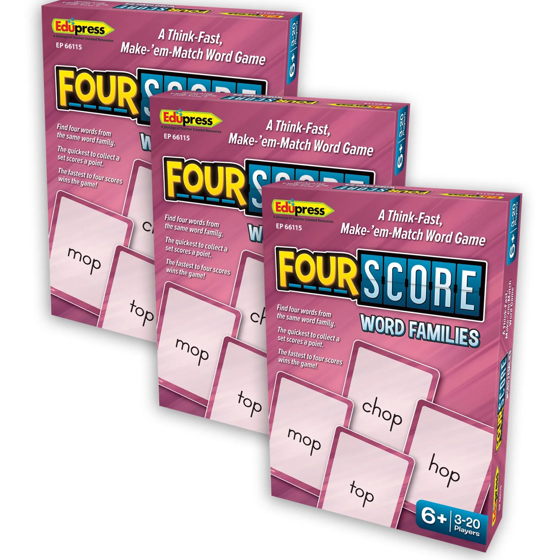 Teacher Created Resources Four Score Word Families Card Game Trio Pack
