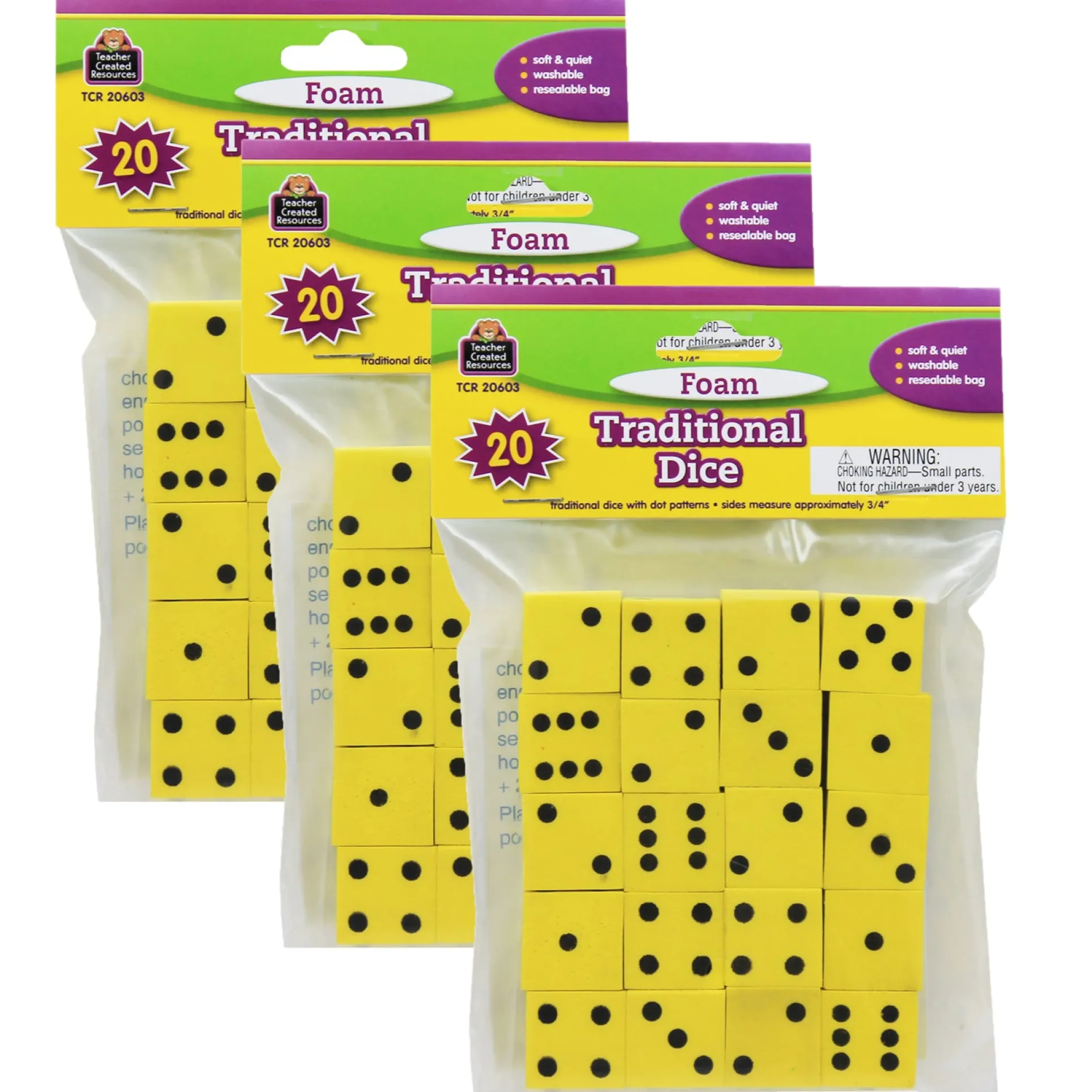 Teacher Created Resources Foam Dice - Yellow - 0.75" - 60 Pack