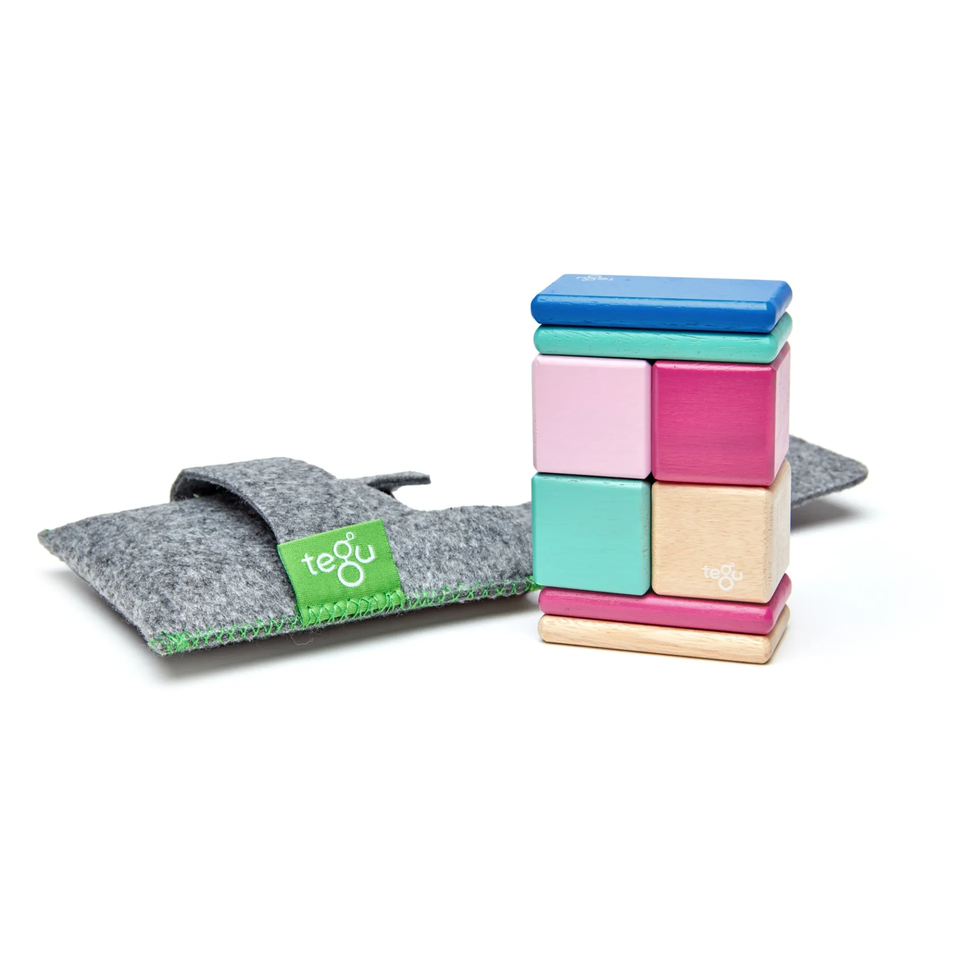 Tegu Magnetic Wooden Blocks, 8-Piece Pocket Pouch - Blossom