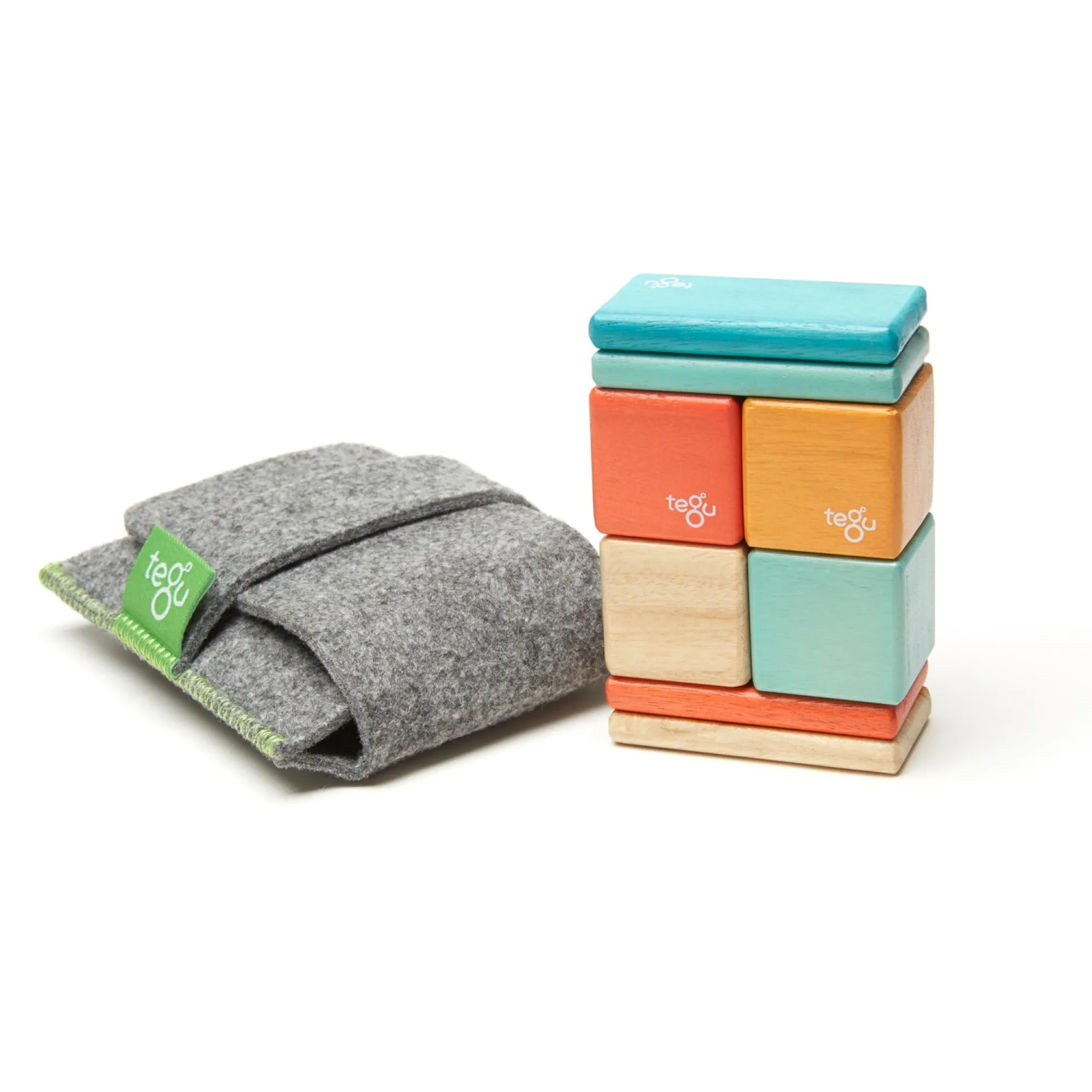 Tegu Magnetic Wooden Blocks, 8-Piece Pocket Pouch - Sunset