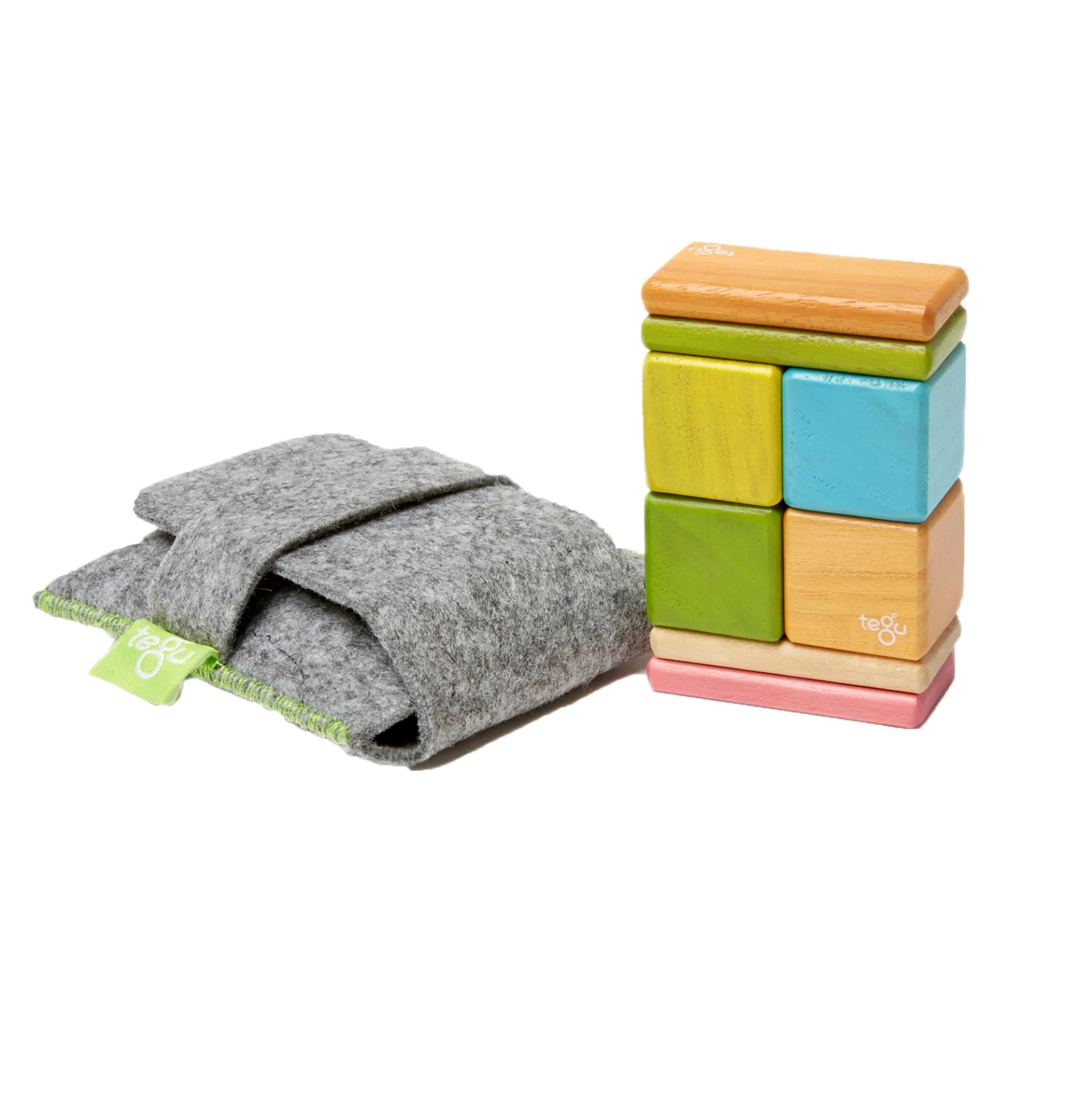 Tegu 8-Piece Magnetic Wooden Block Set - Pocket Pouch, Tints