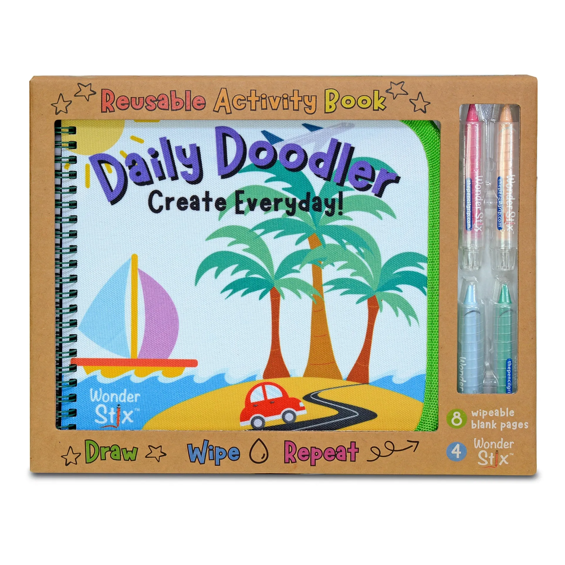 The Pencil Grip Daily Doodler Reusable Activity Book - Travel Cover with 4 Wonder Stix