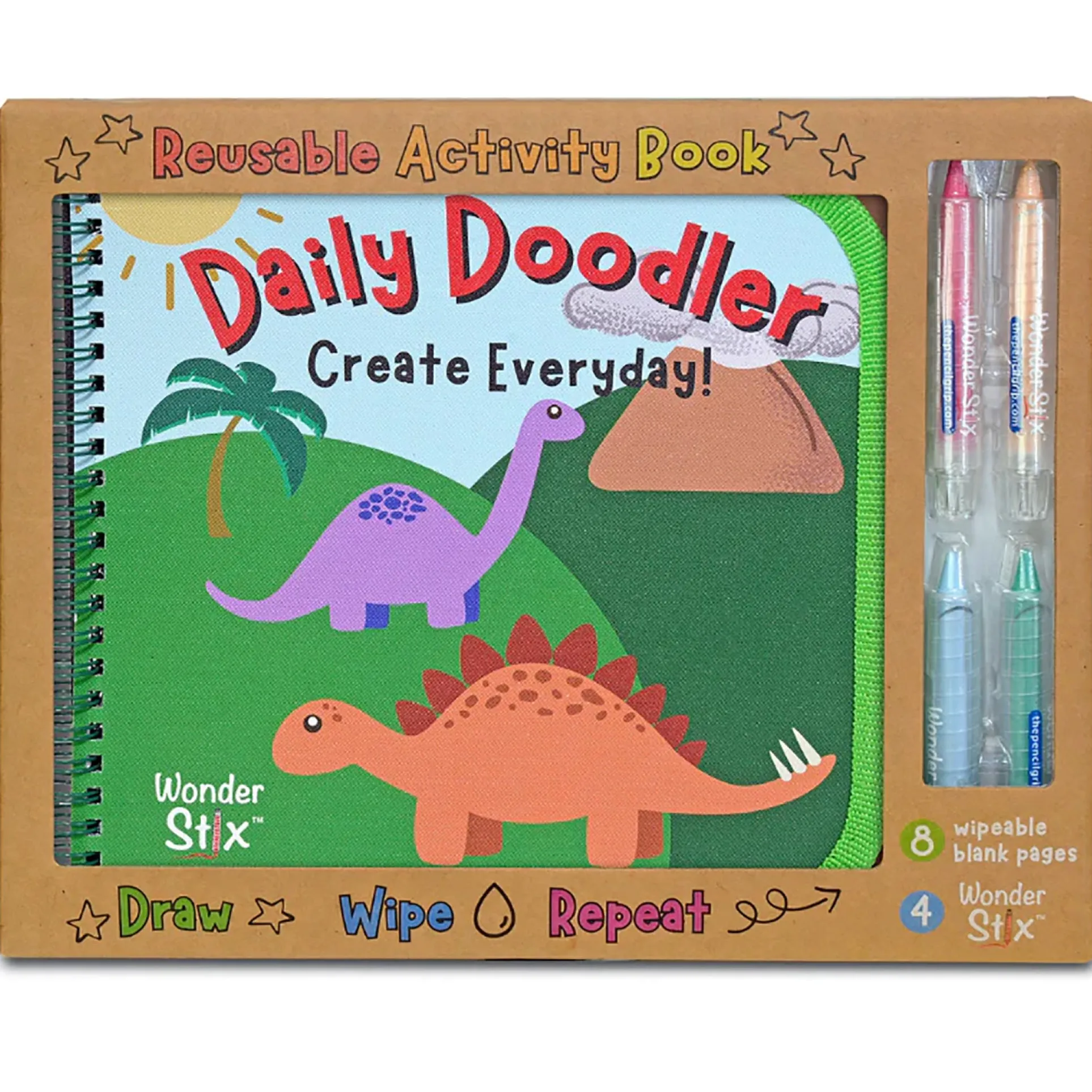 The Pencil Grip Daily Doodler Dino-Themed Reusable Activity Book with Wonder Stix