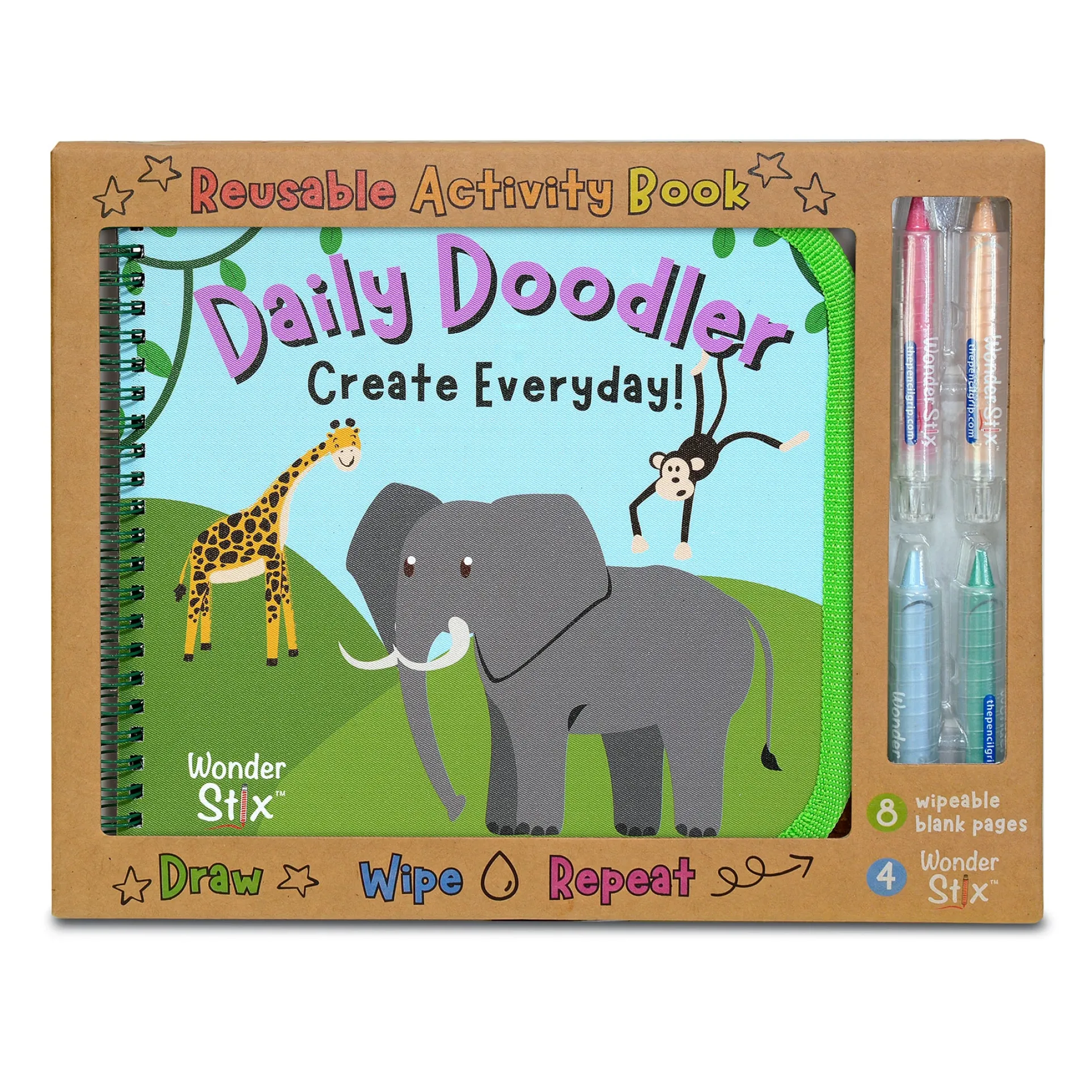 The Pencil Grip Wild Animals Daily Doodler Activity Book with Wonder Stix